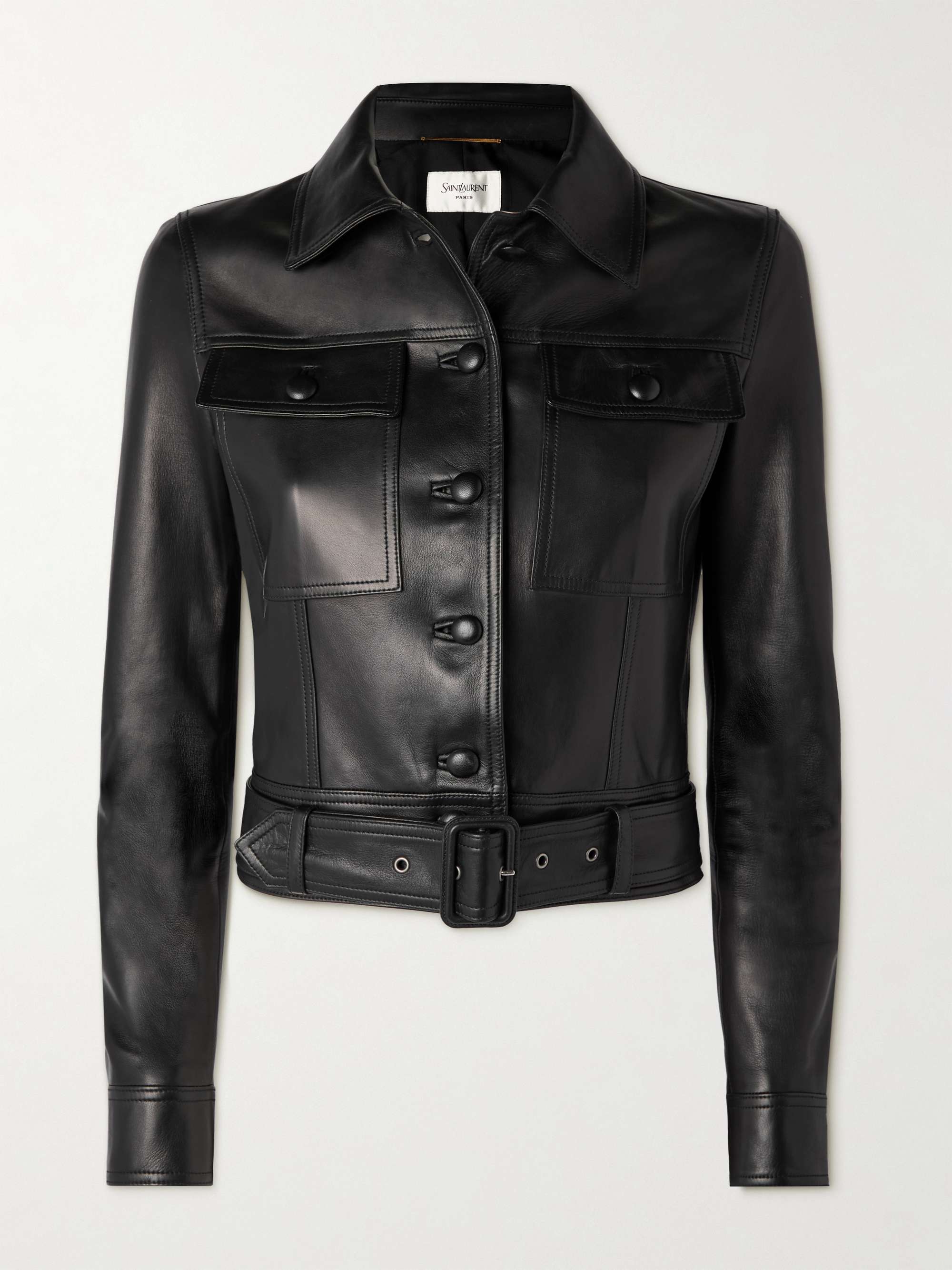 Belted leather biker jacket view