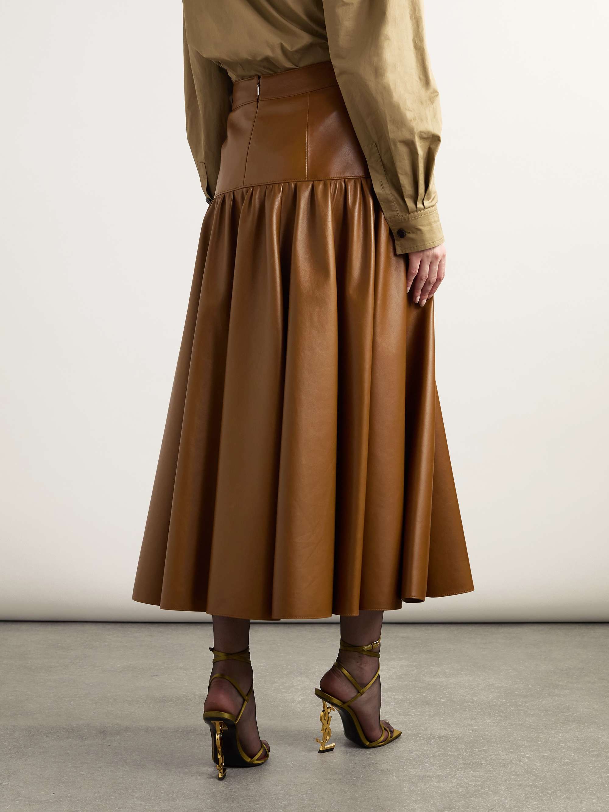 Tiered leather midi skirt view