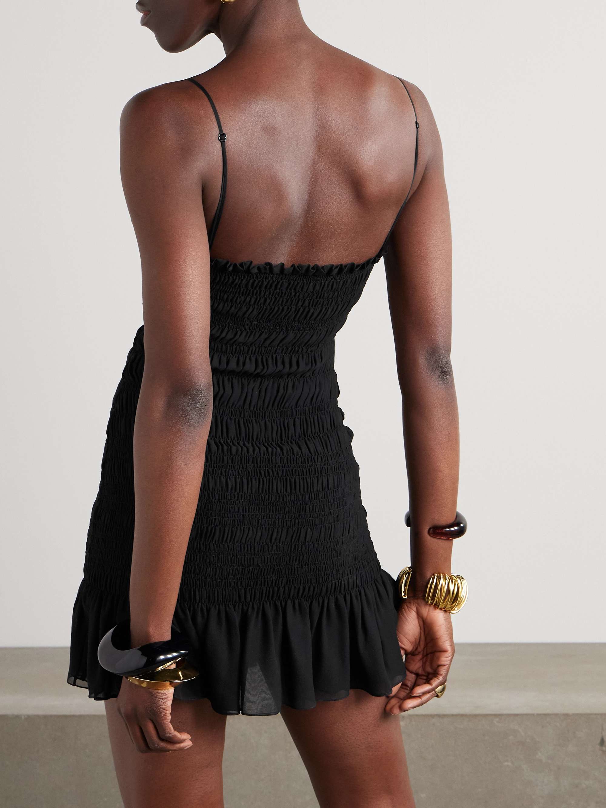 Smocked ruffled silk-crepon mini dress view
