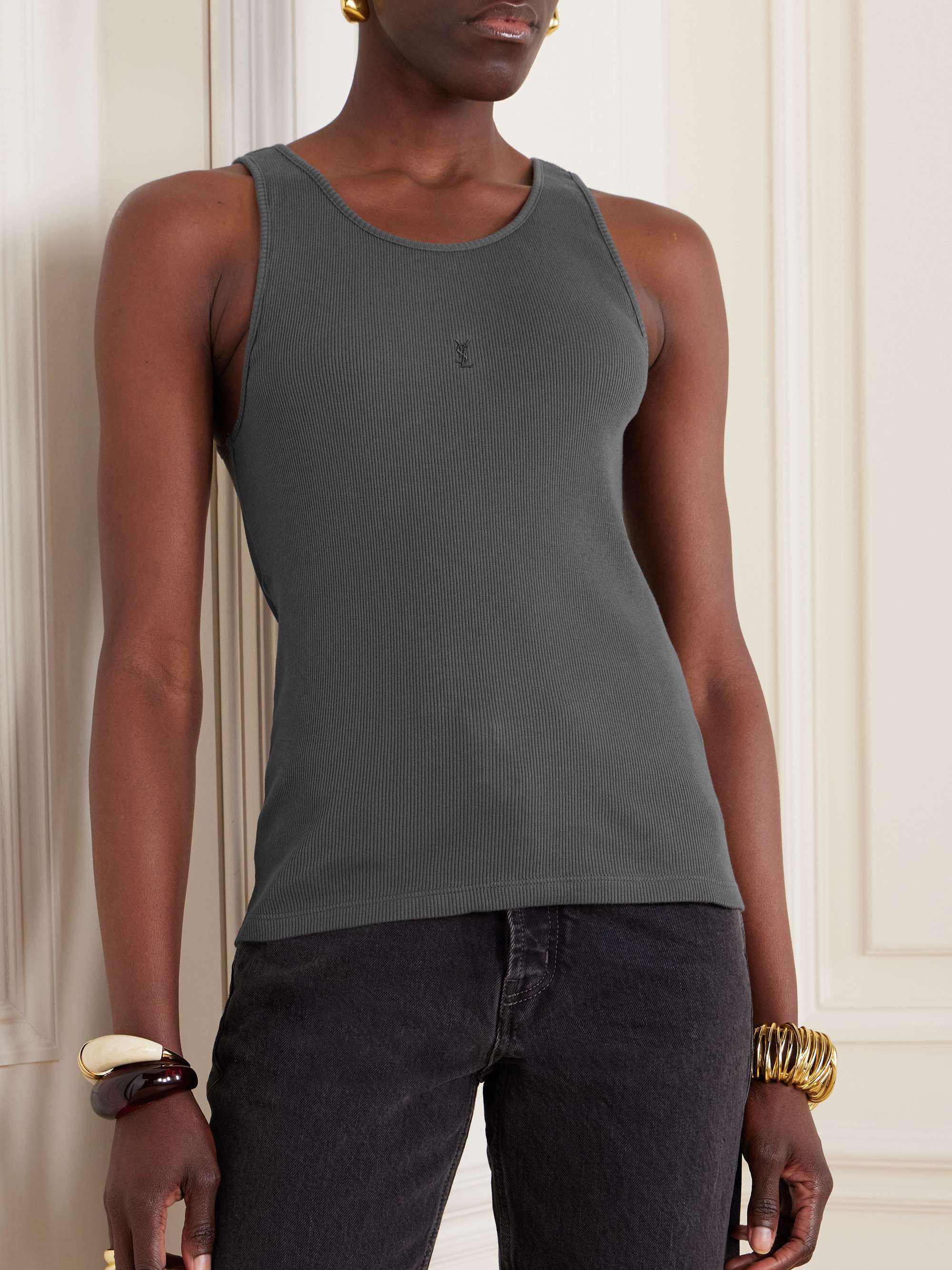 Cassandre embroidered ribbed cotton-jersey tank view