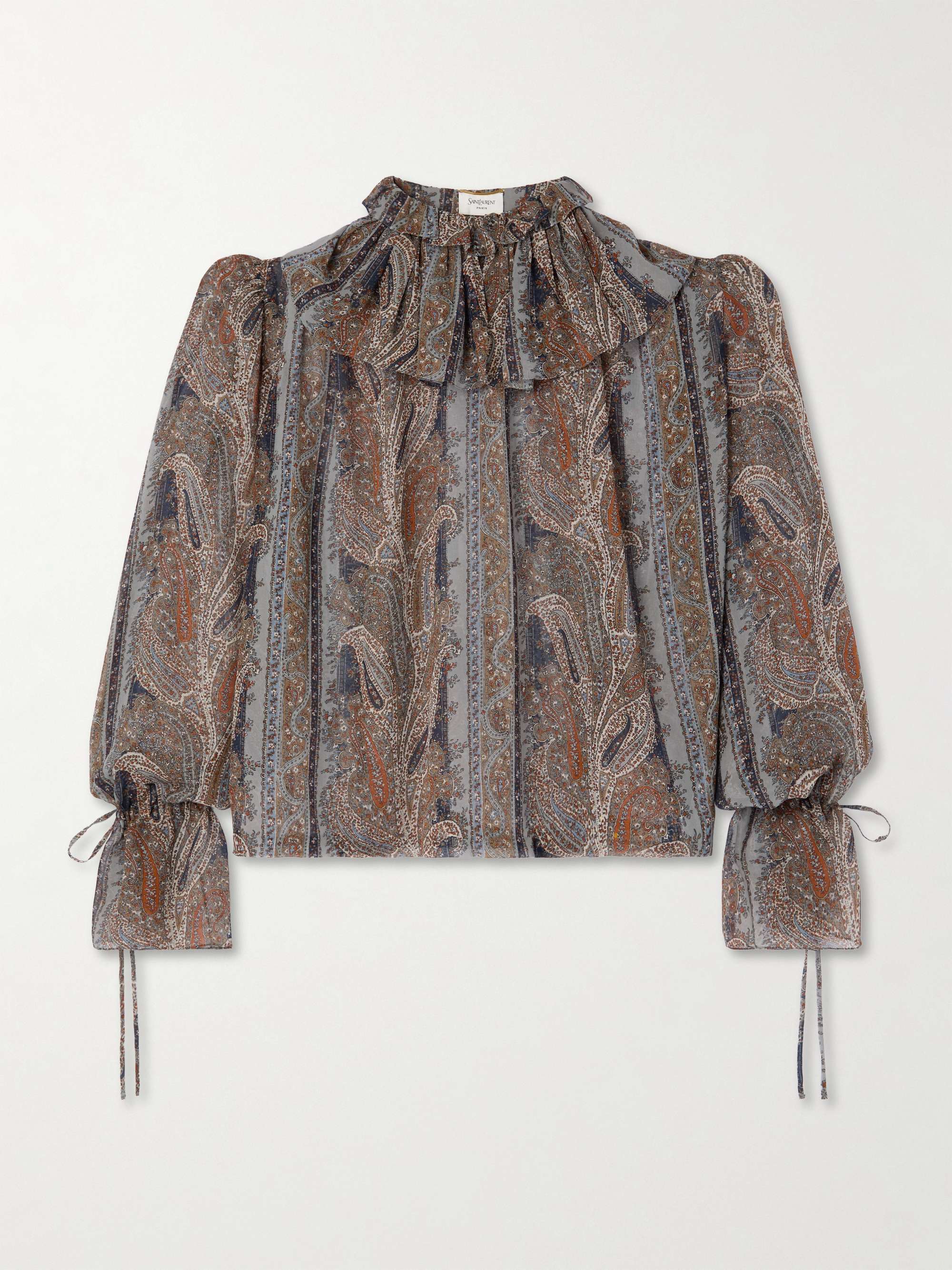 Ruched paisley-print silk blouse view