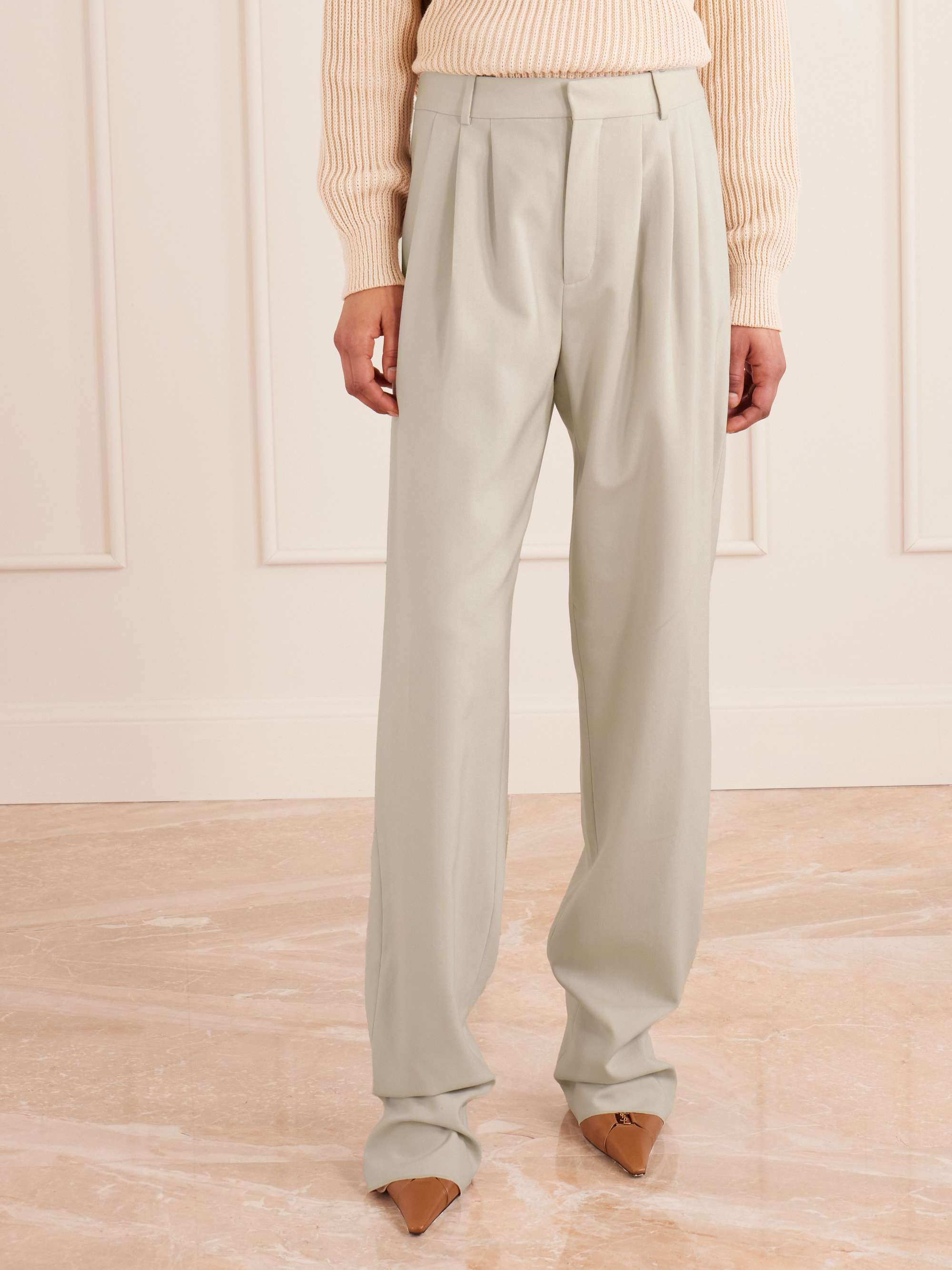 Pleated wool straight-leg pants view