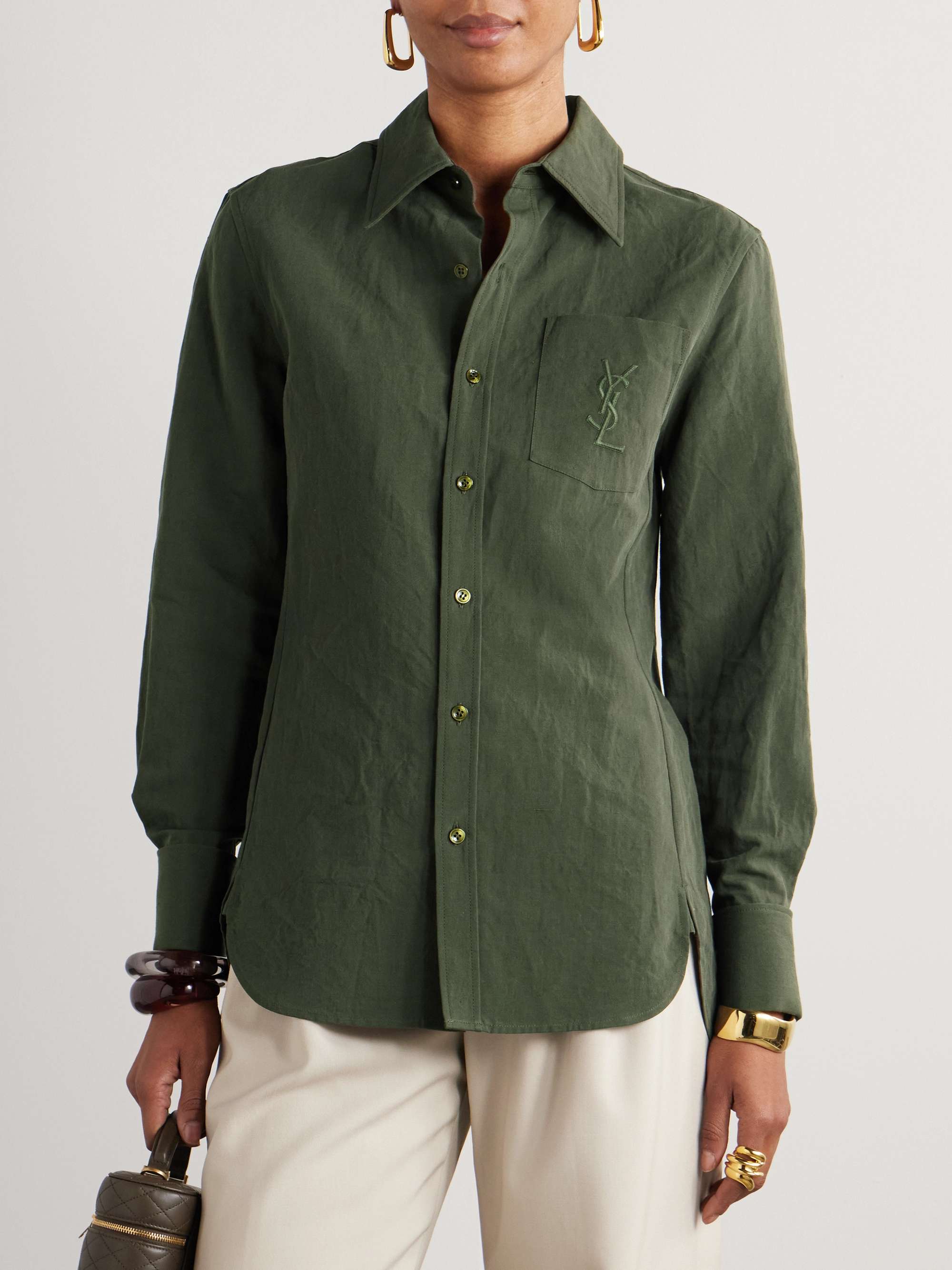 Embroidered cotton and linen-blend shirt view