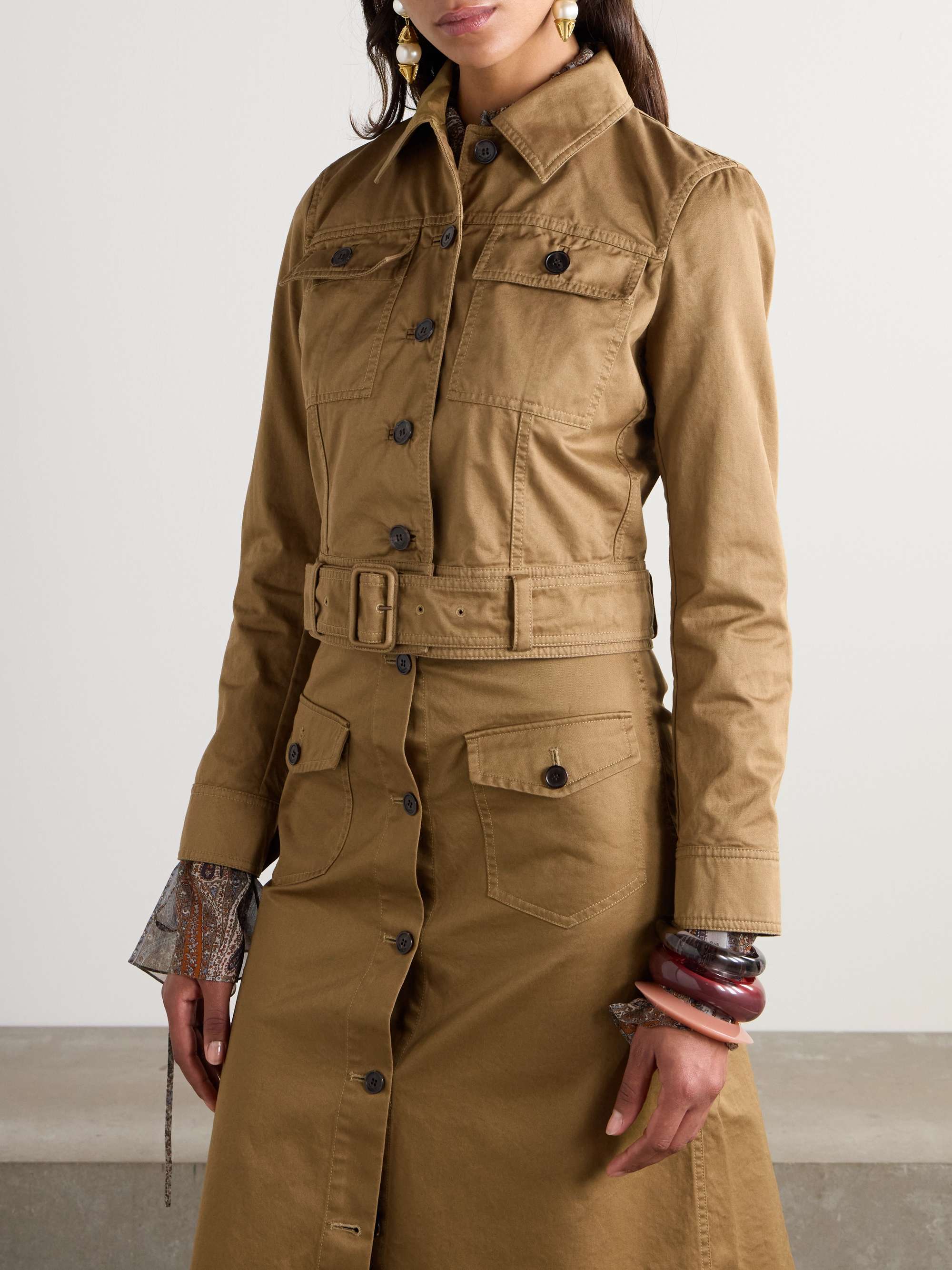 Cropped belted organic cotton-twill jacket view