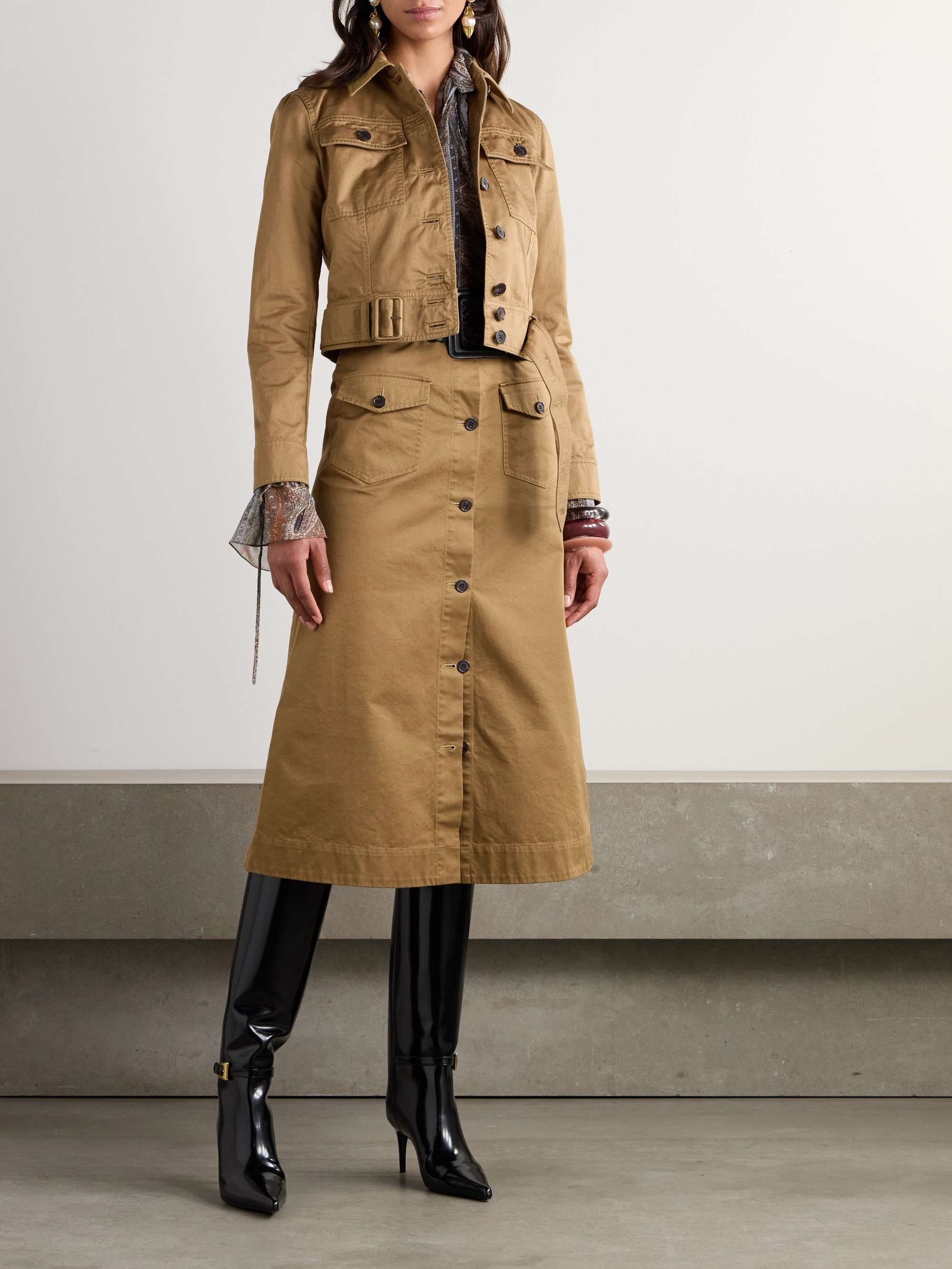 Cropped belted organic cotton-twill jacket view