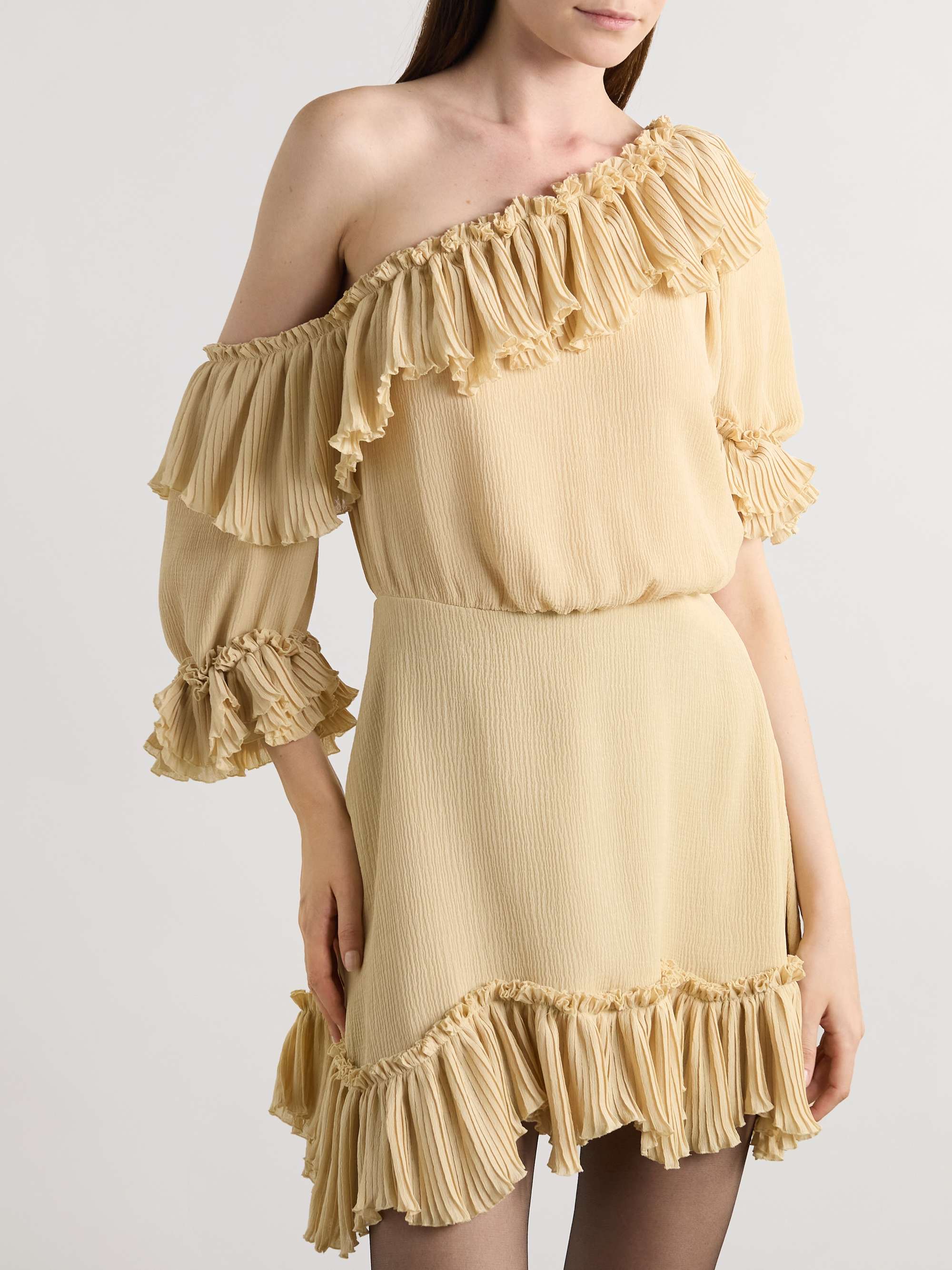 Off-the-shoulder ruffled silk-crepon mini dress view