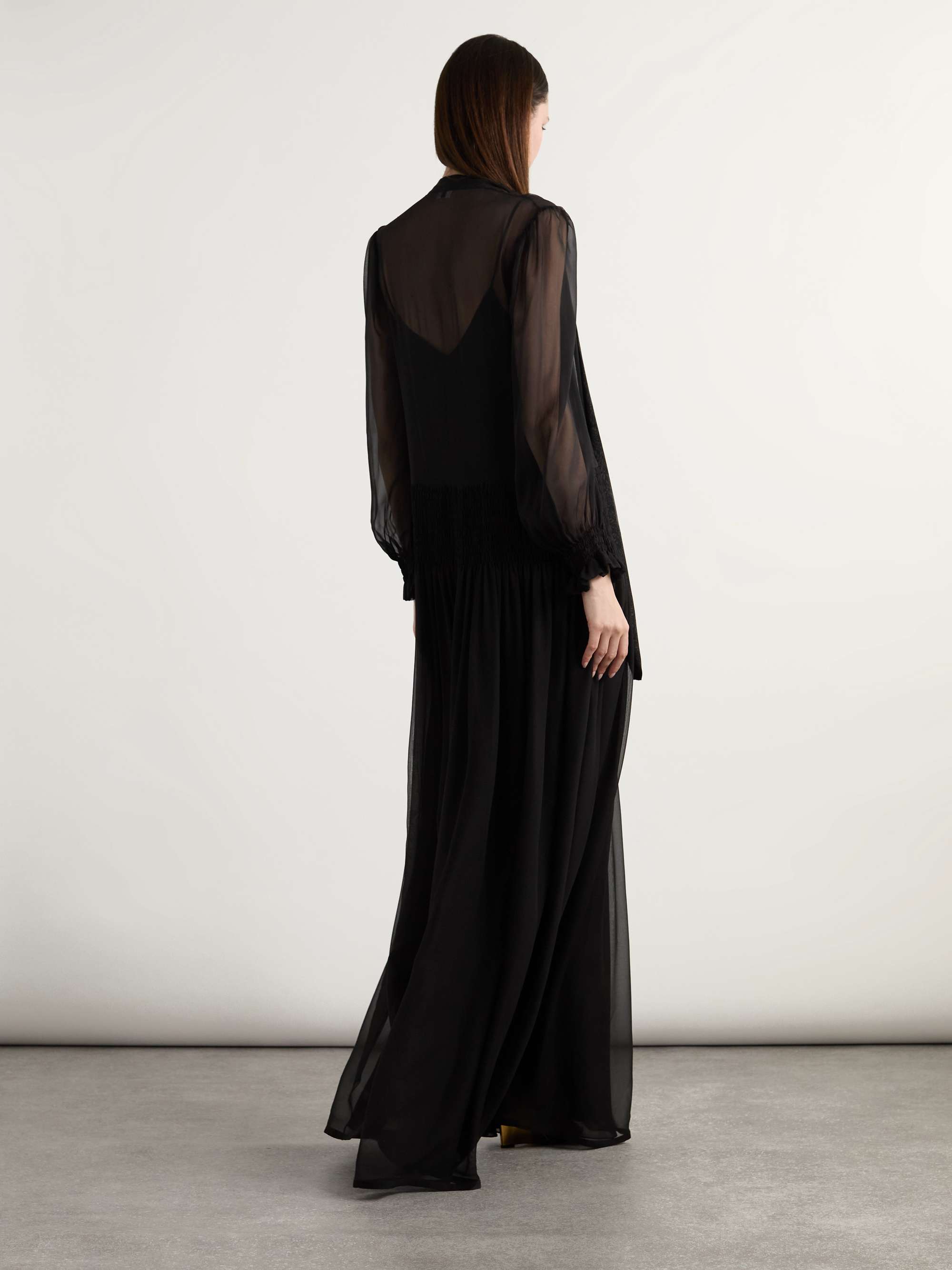 Pussy-bow shirred silk-chiffon maxi dress view