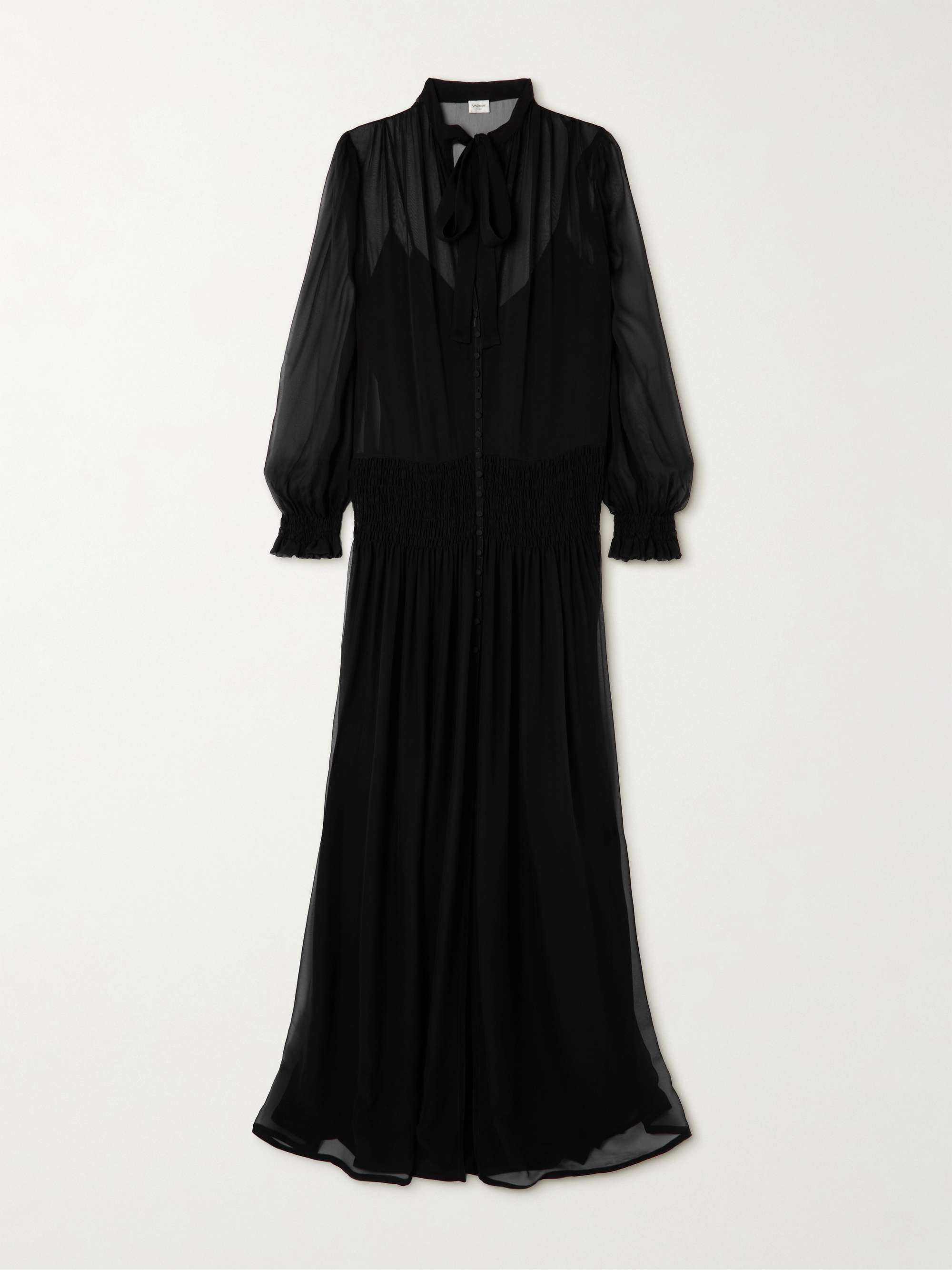 Pussy-bow shirred silk-chiffon maxi dress view