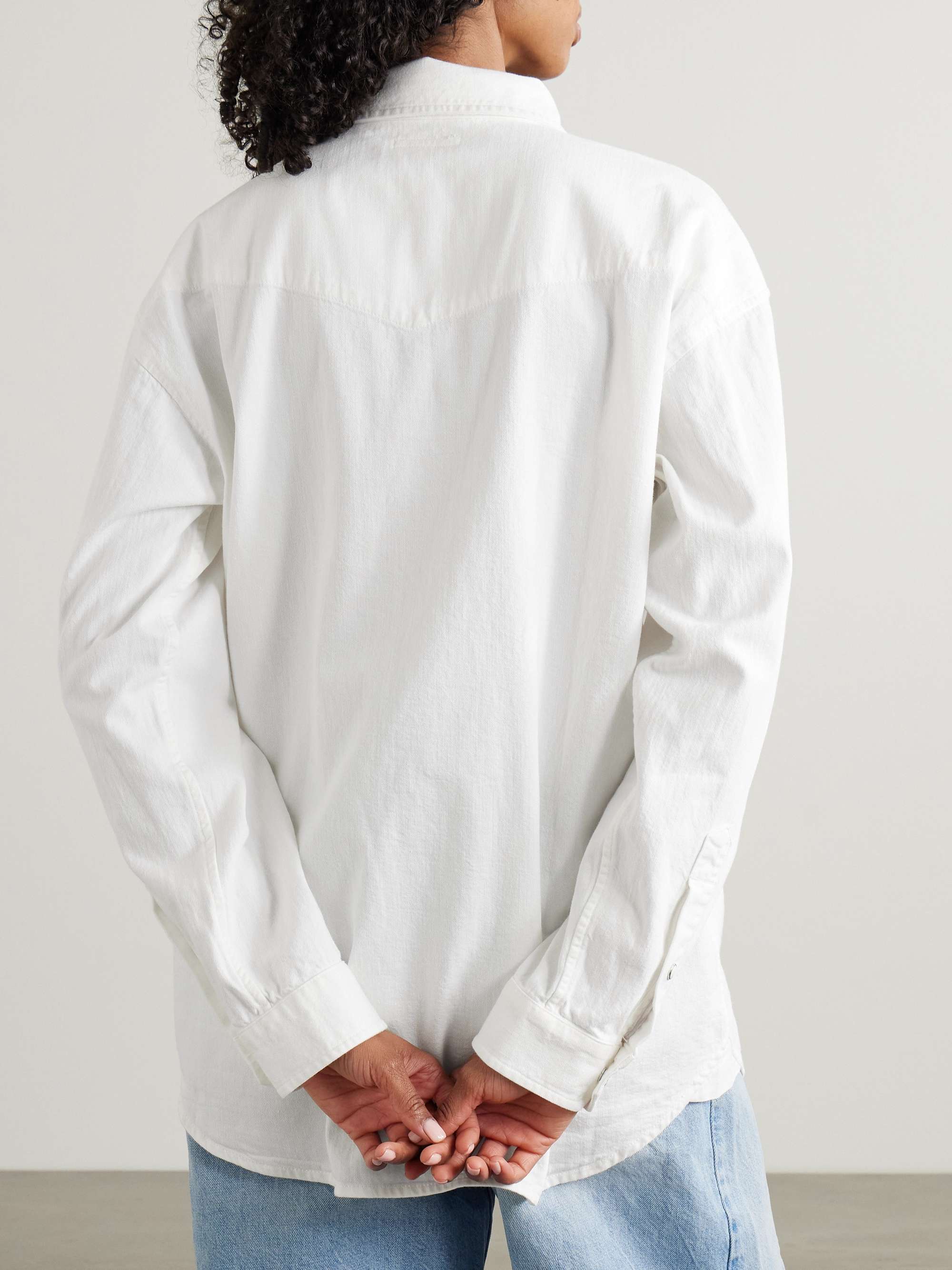 The Exes and Oh's denim shirt view