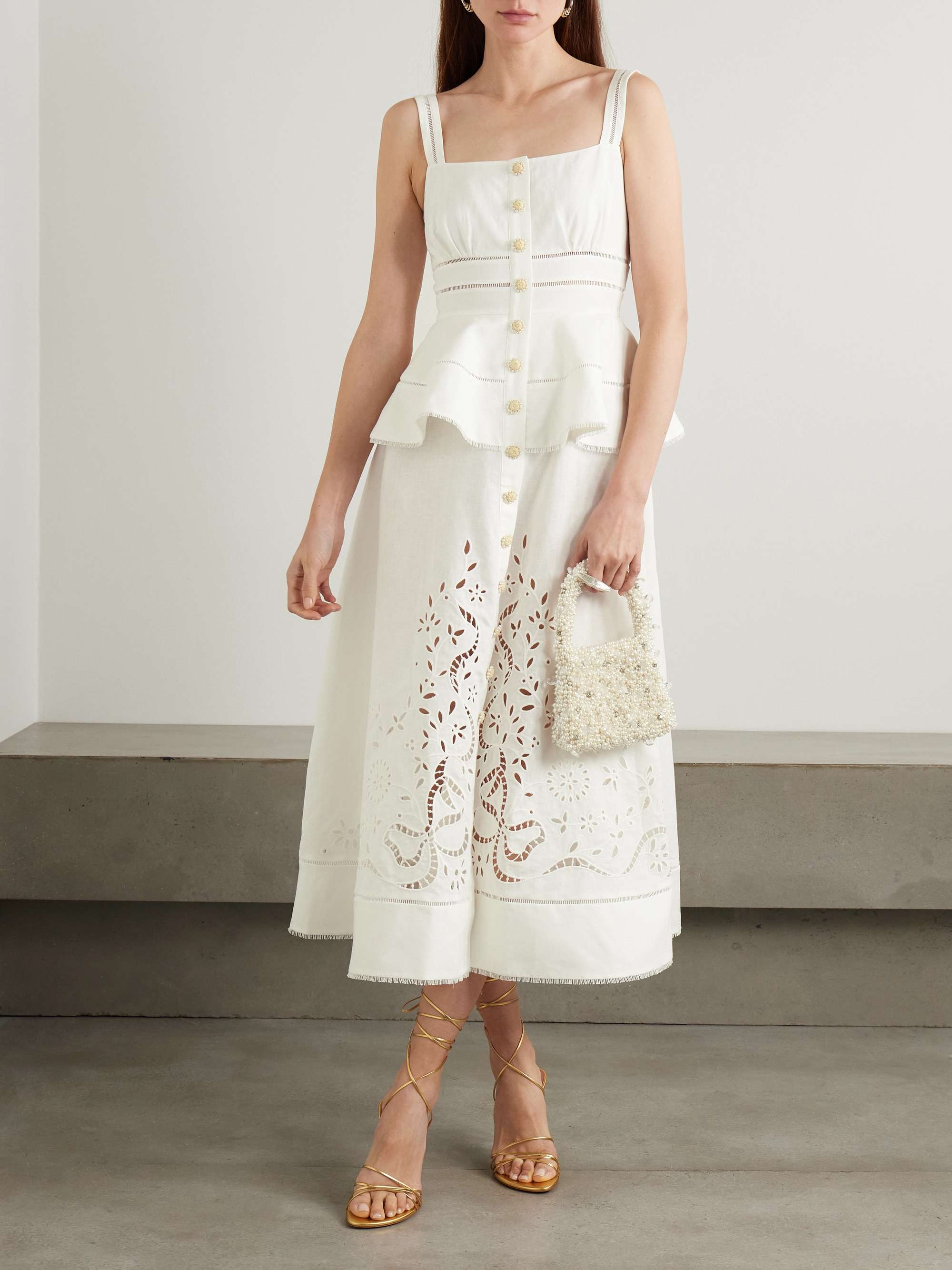 Embellished broderie anglaise linen and cotton-blend midi dress view