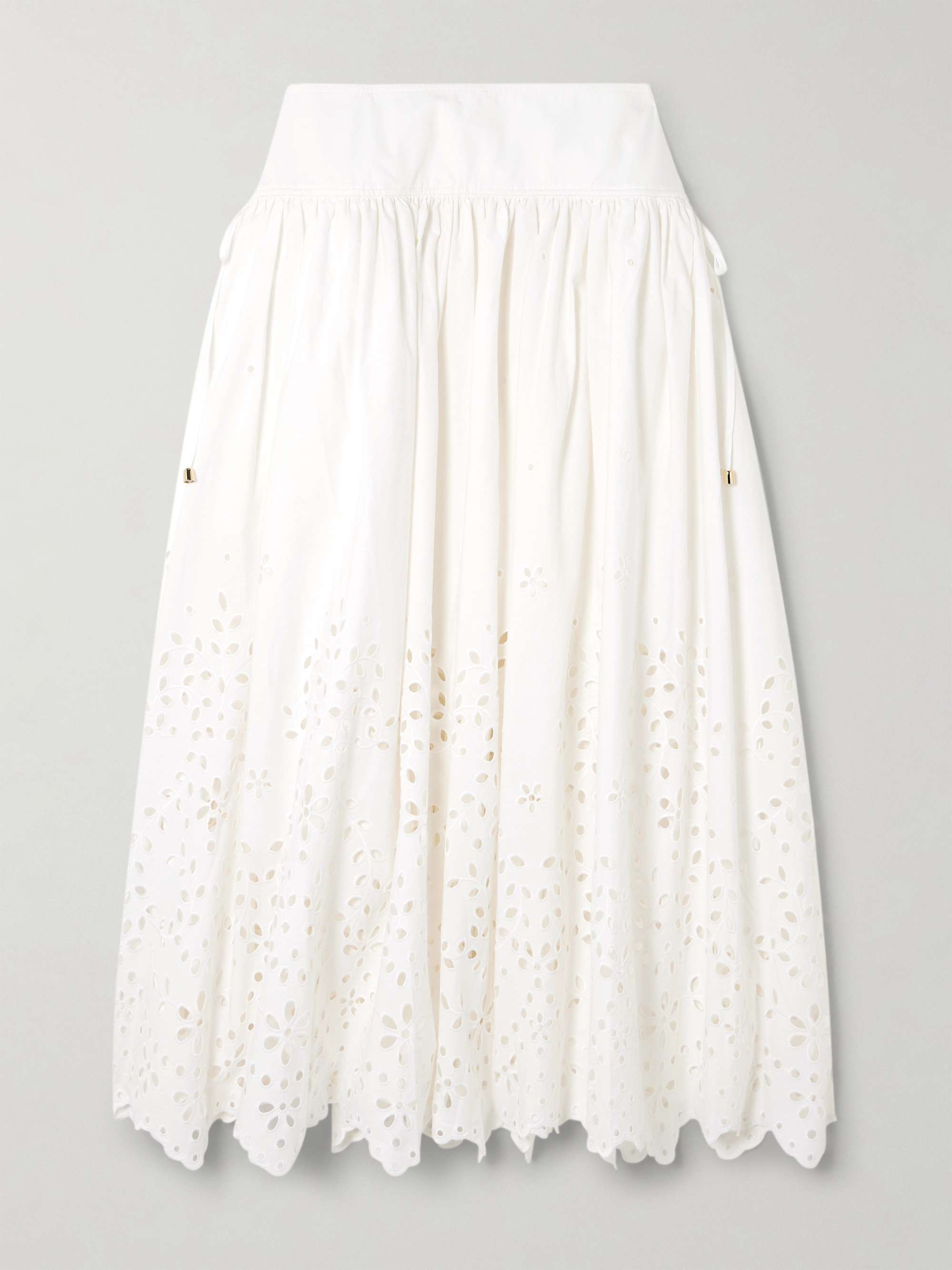 Embellished tie-detailed broderie anglaise cotton midi skirt view