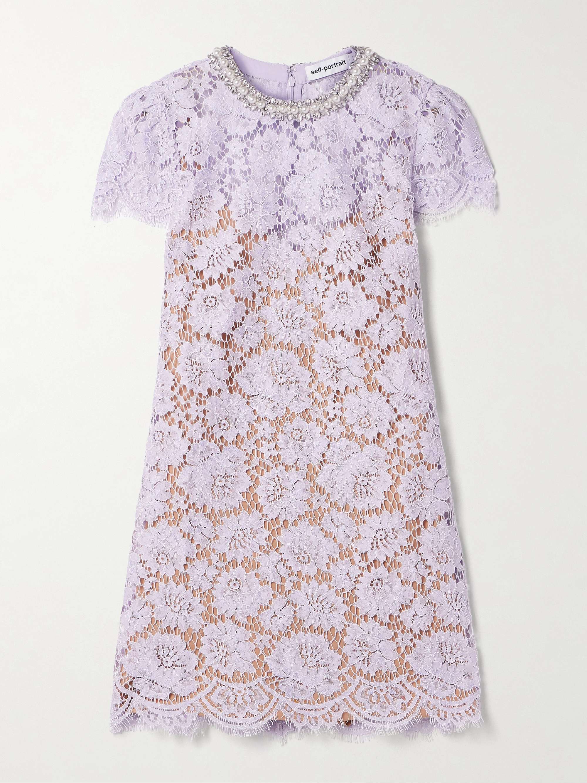 Embellished corded lace mini dress view
