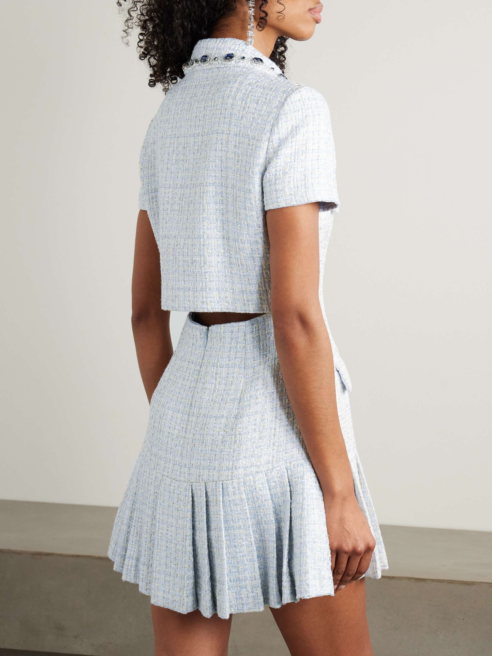 Crystal-embellished metallic bouclé-tweed mini dress view