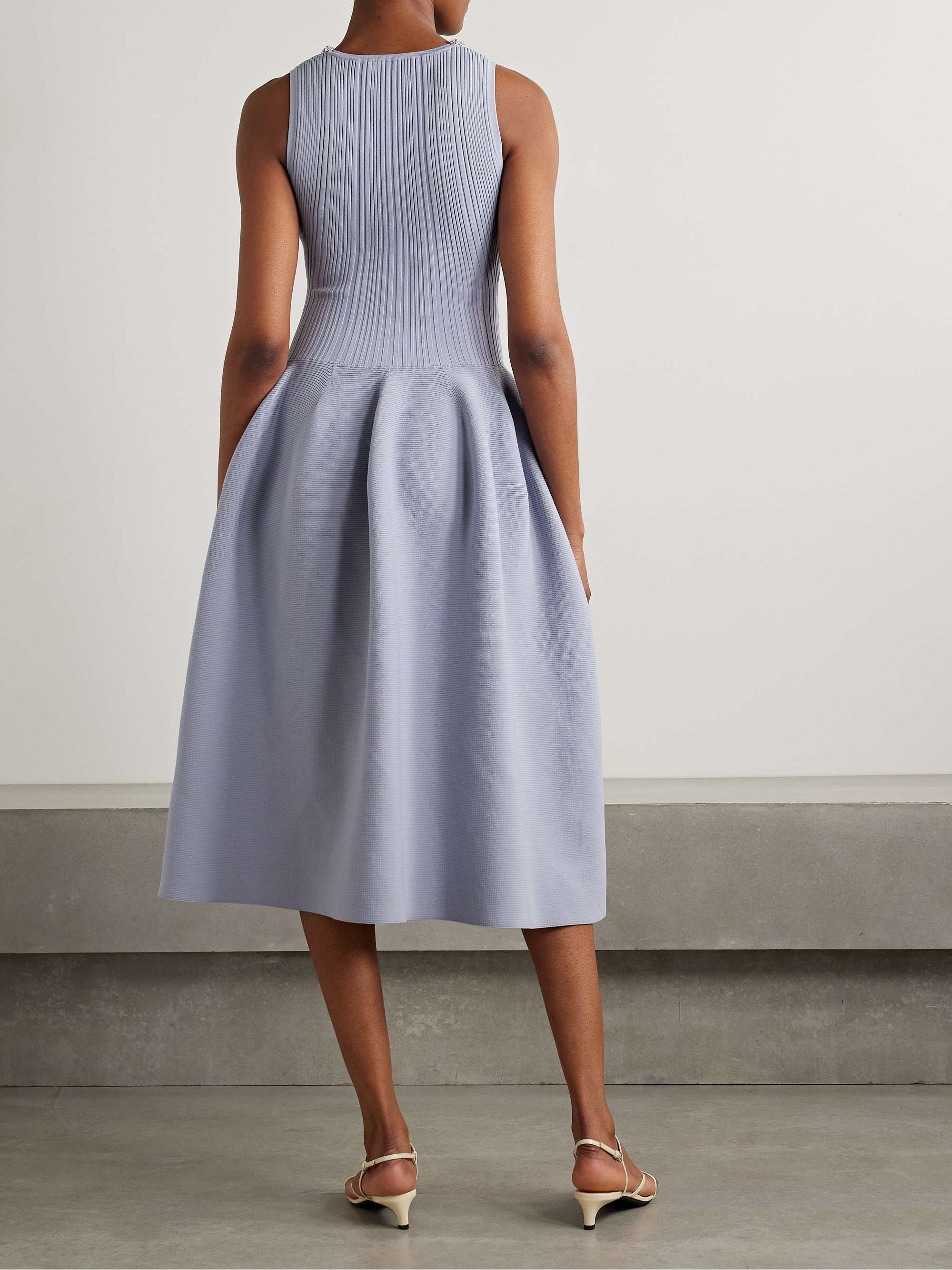 Crystal-embellished ribbed stretch-knit midi dress view