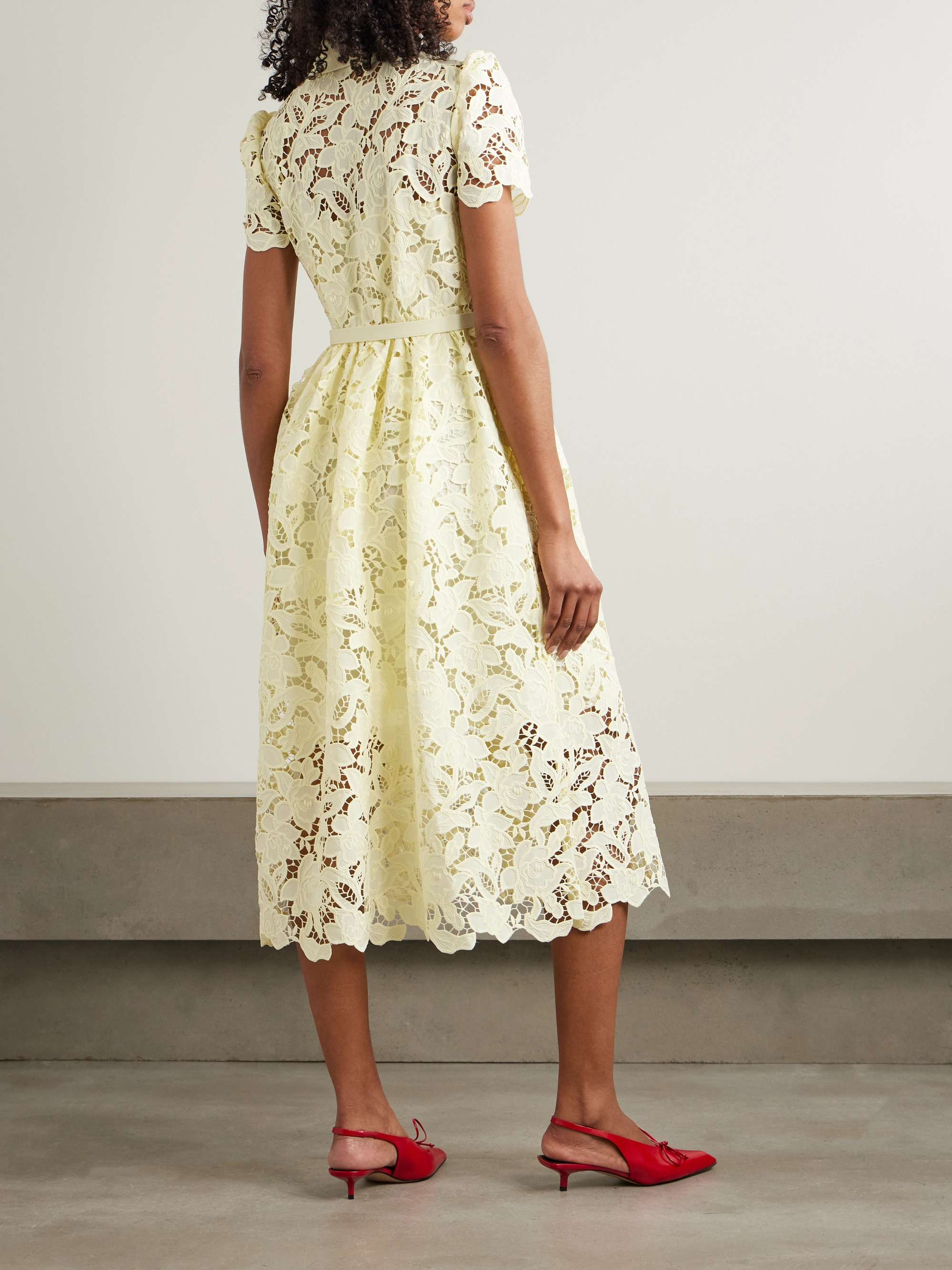 Belted corded lace midi dress view