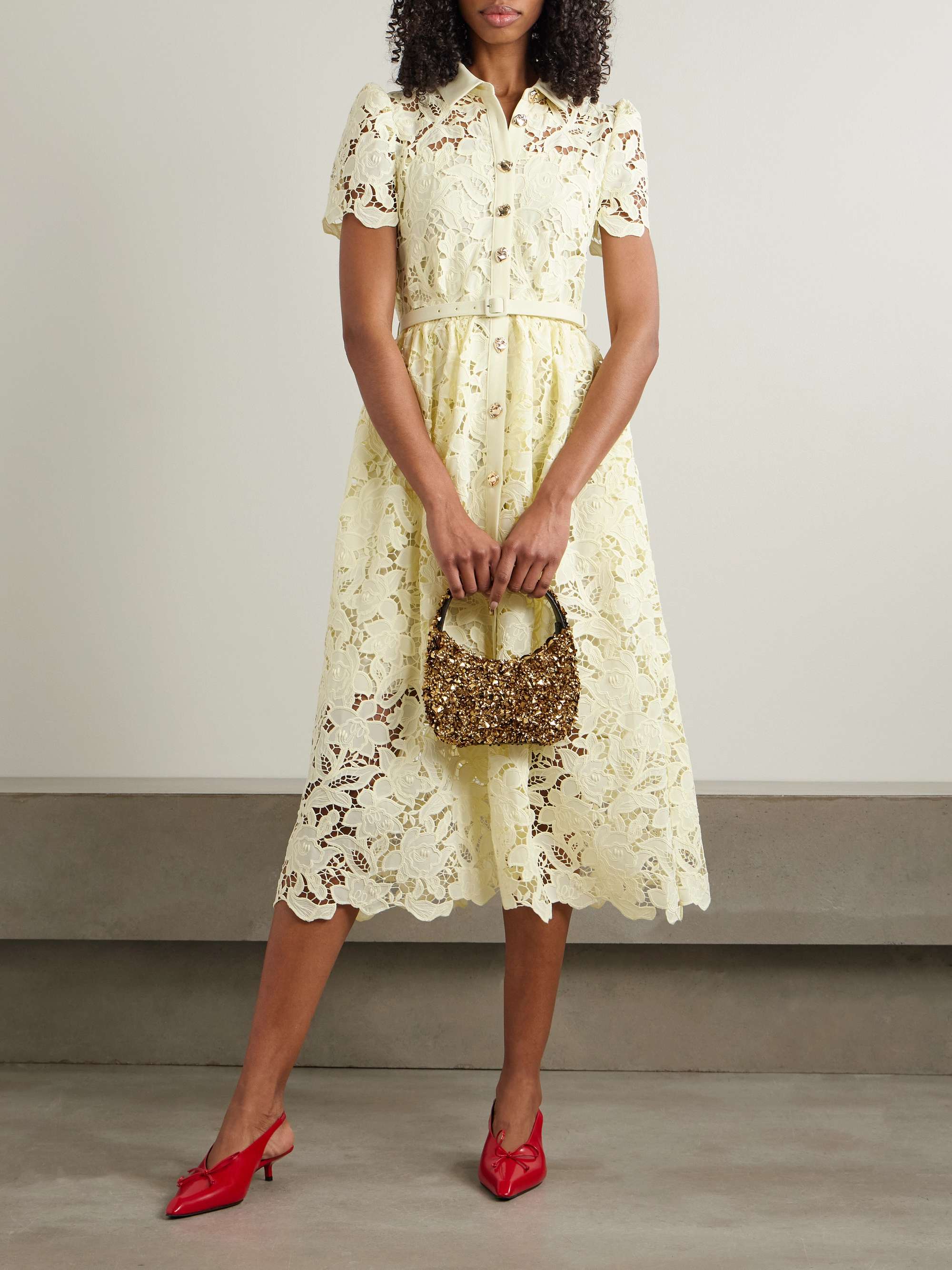 Belted corded lace midi dress view