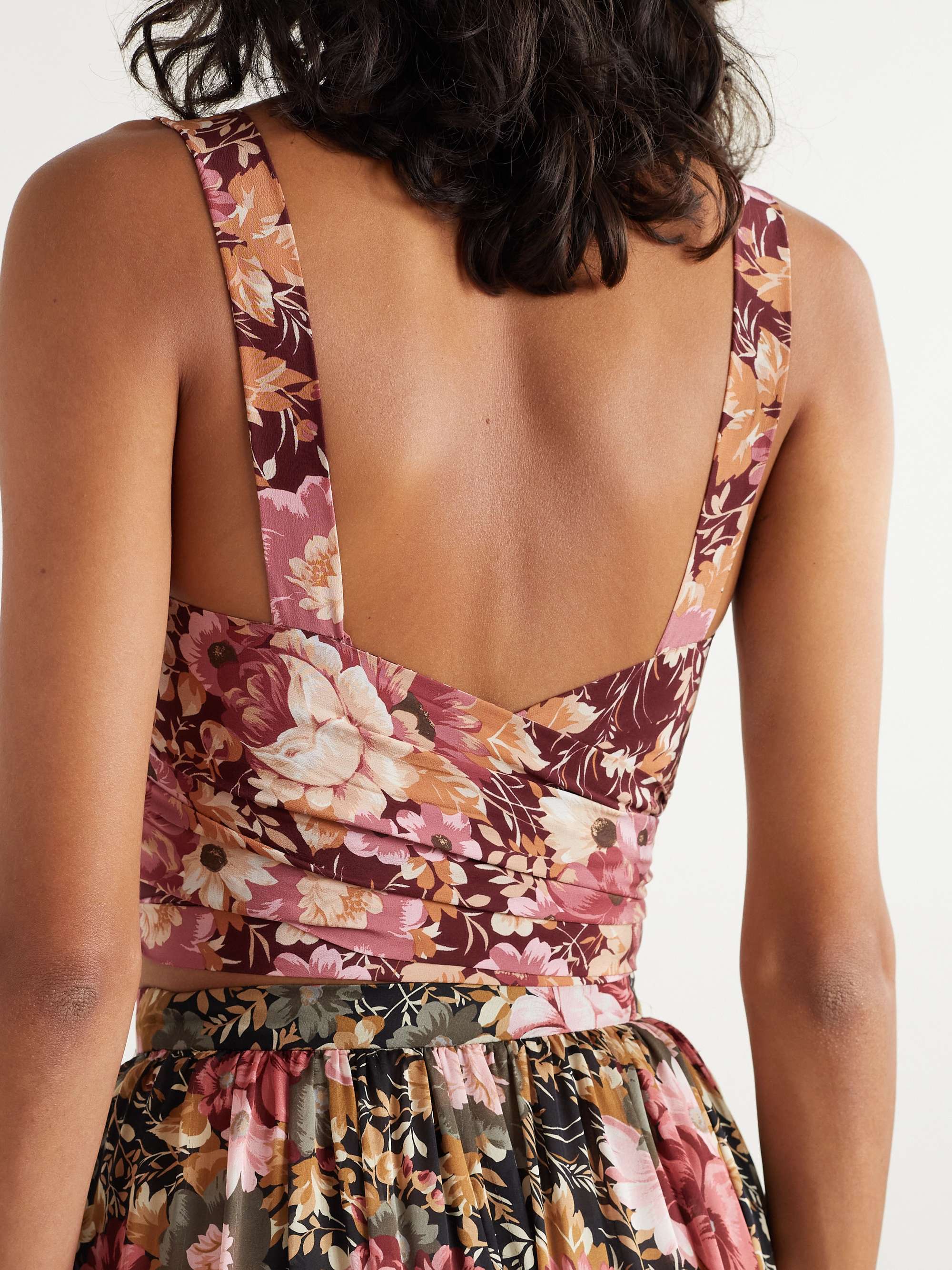 Cropped floral-print silk-crepe top view