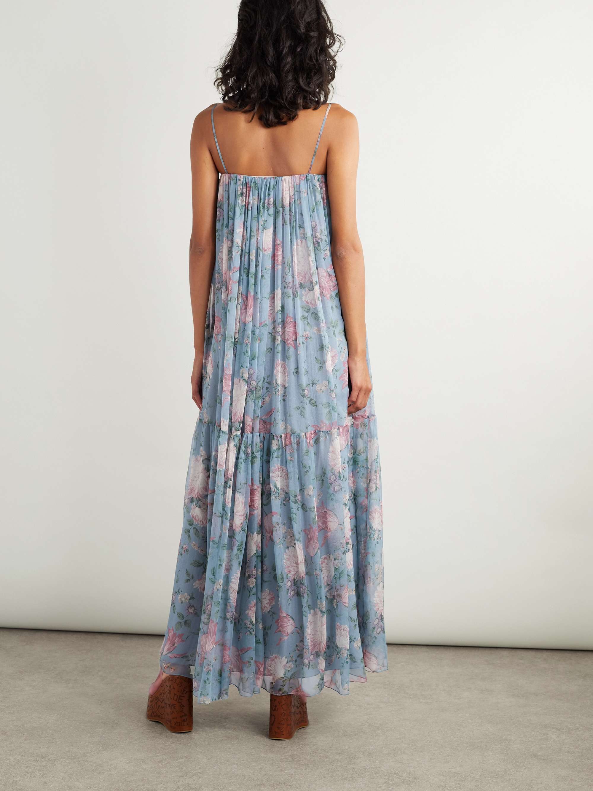 Gathered floral-print silk maxi dress view