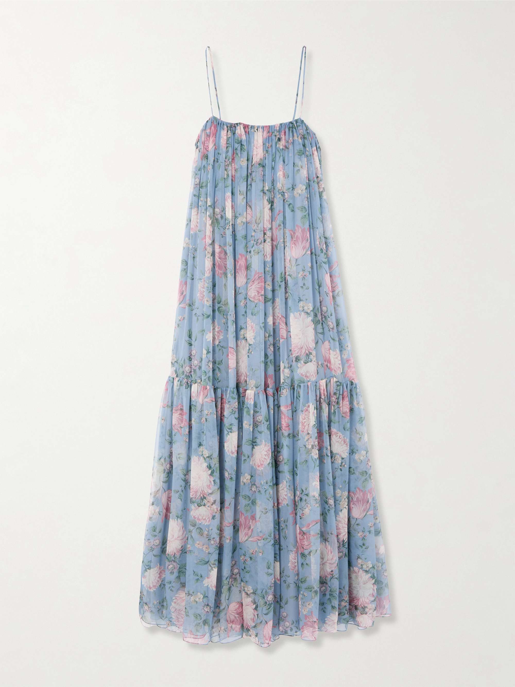 Gathered floral-print silk maxi dress view