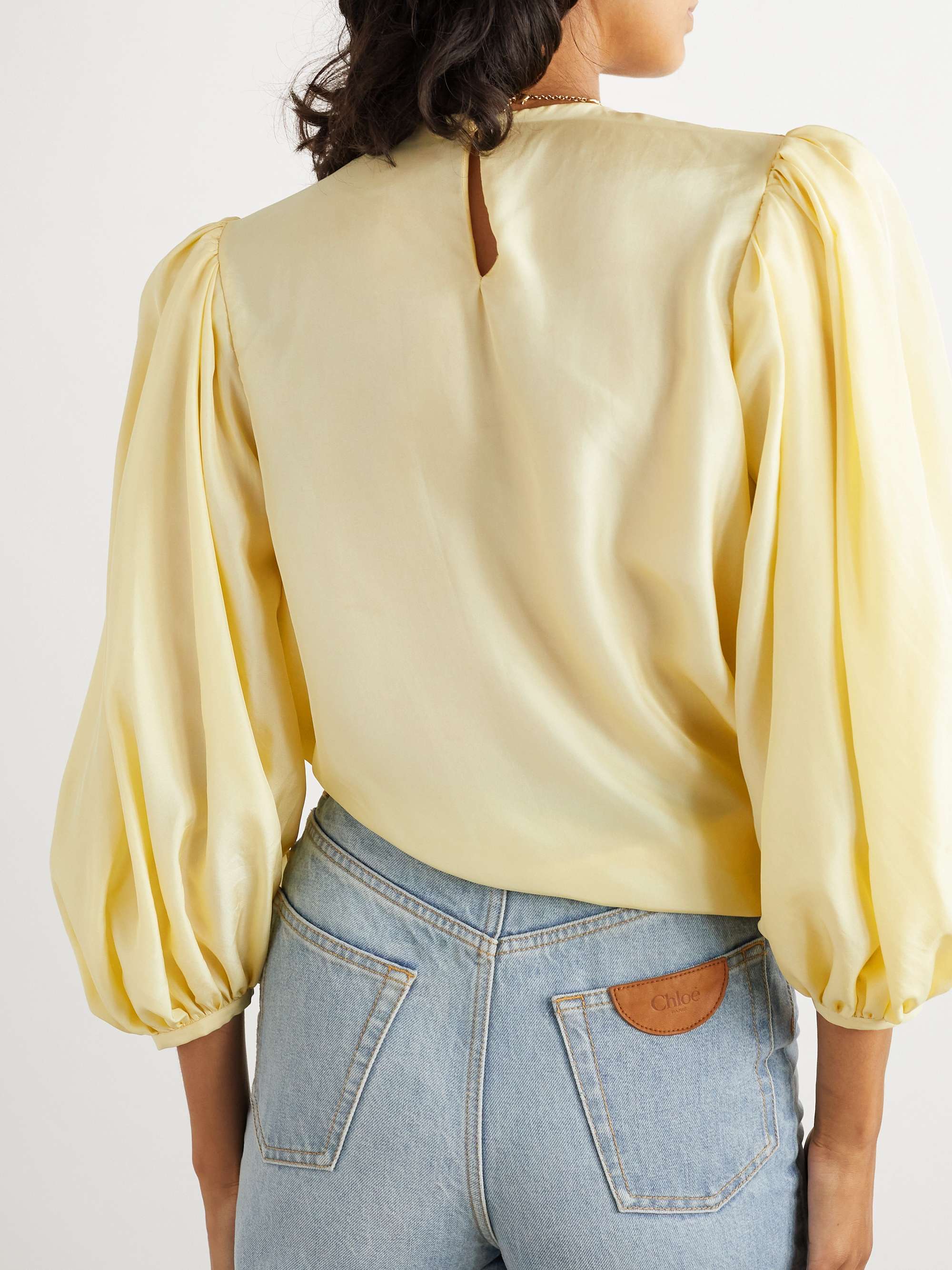 Draped wrap-effect cropped silk-satin blouse view