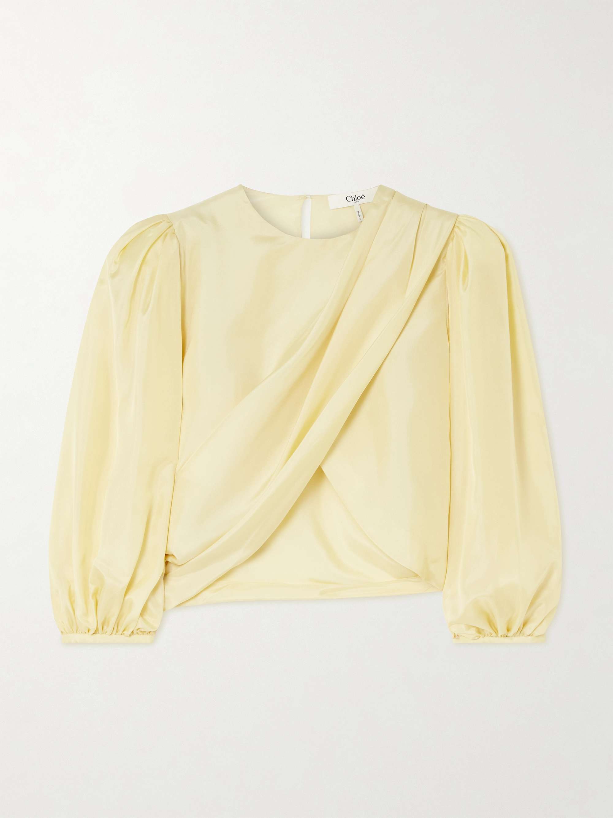 Draped wrap-effect cropped silk-satin blouse view