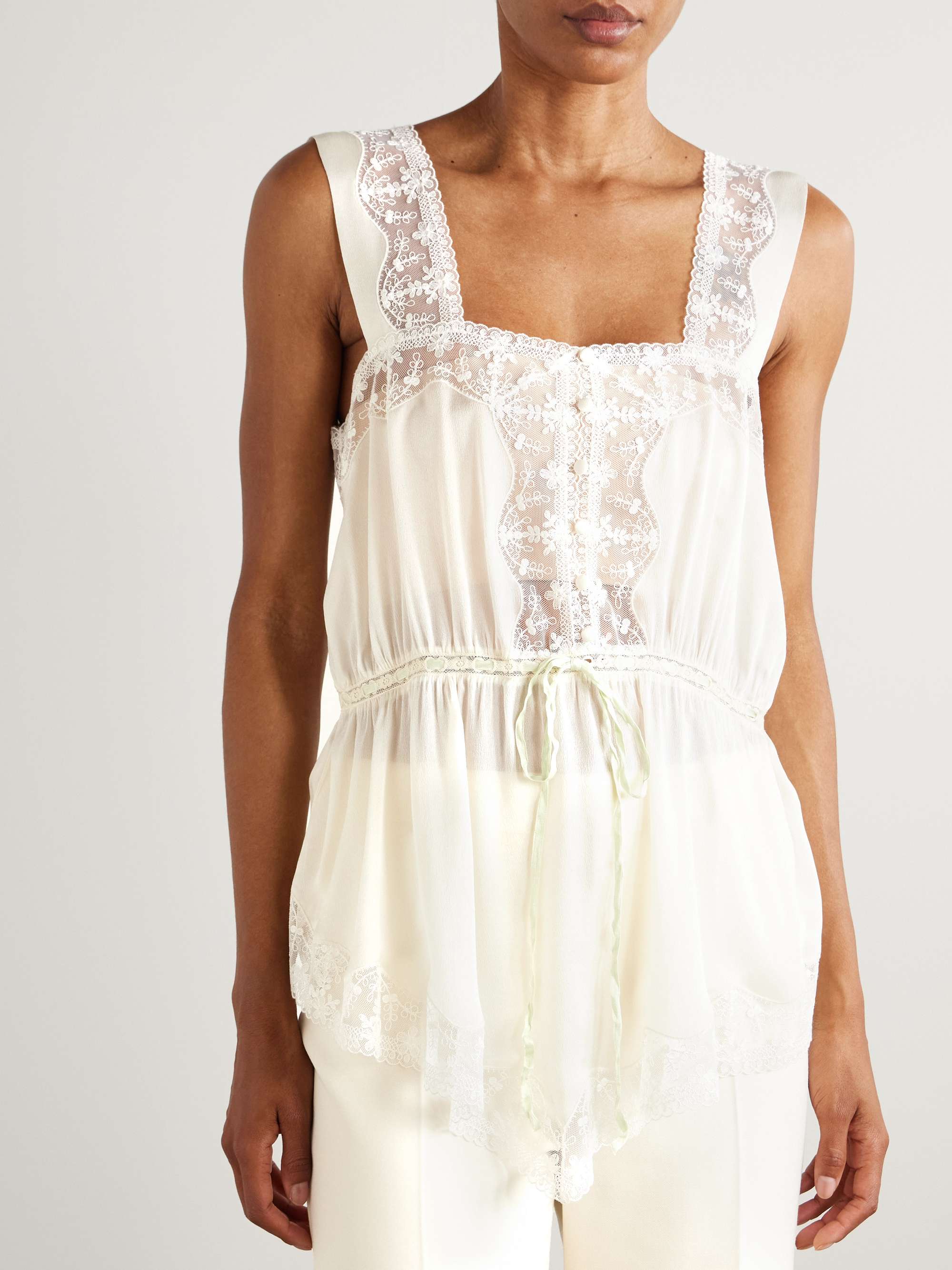 Lace-trimmed silk-charmeuse top view