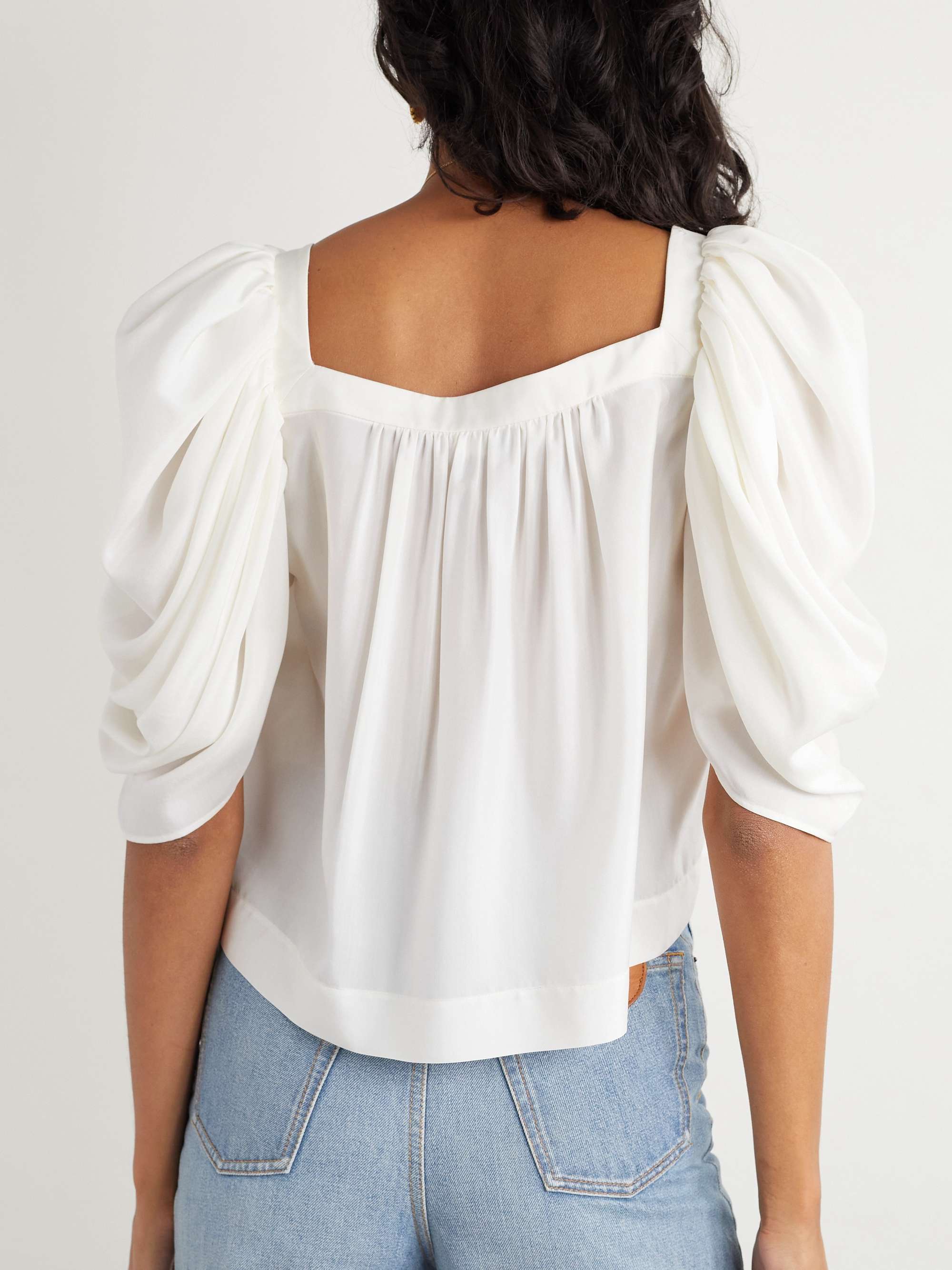 Cropped gathered silk blouse view