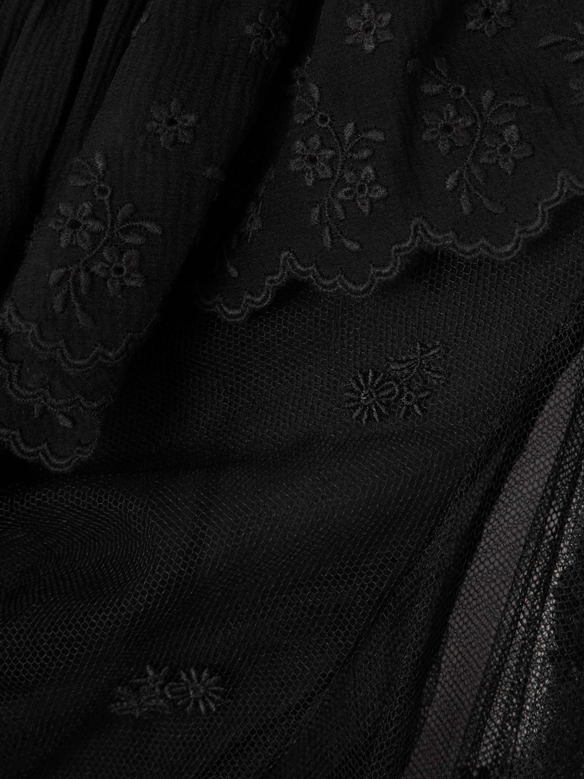 Cropped ruffled embroidered mesh blouse view