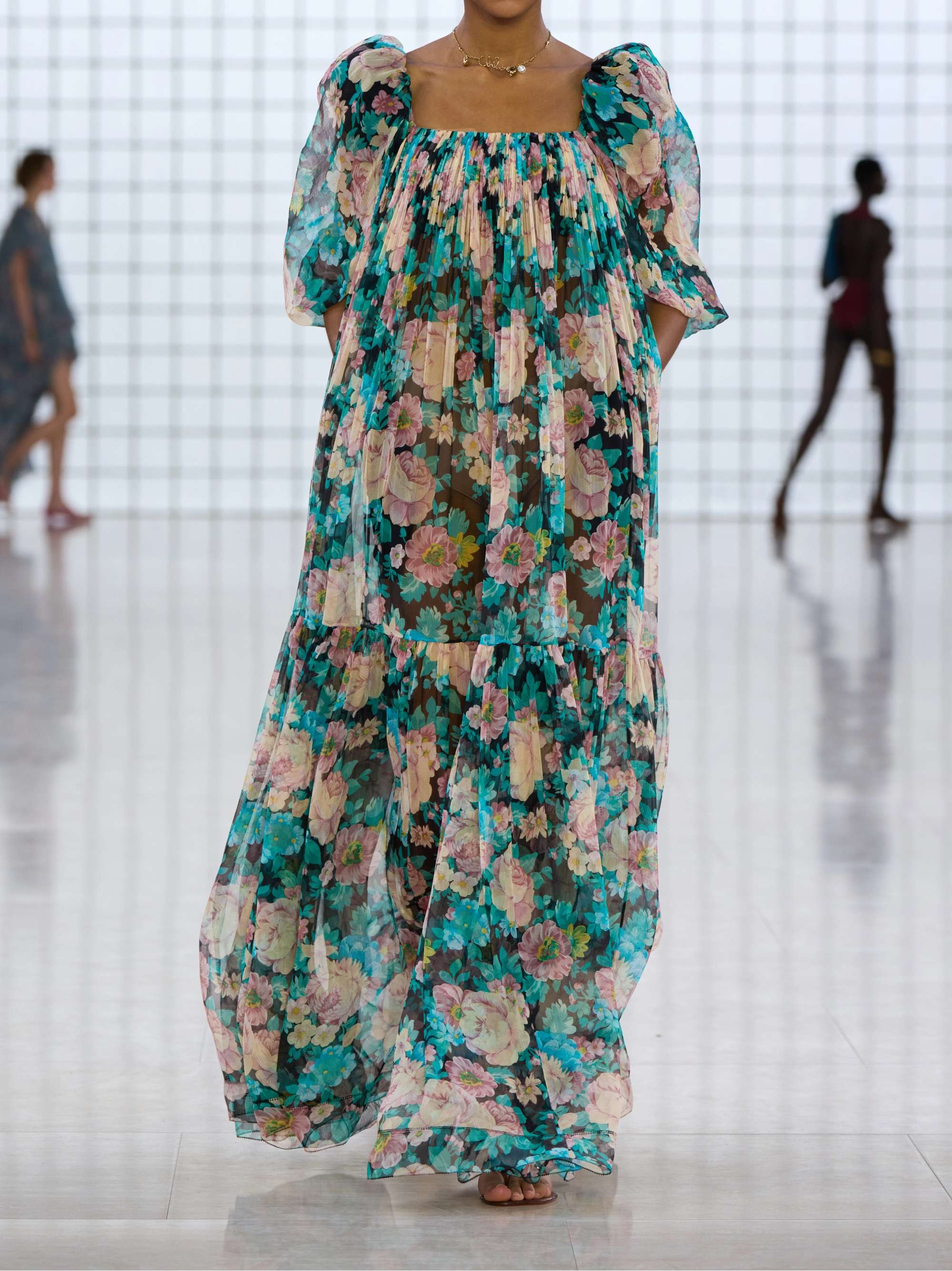 Gathered floral-print silk-muslin maxi dress view