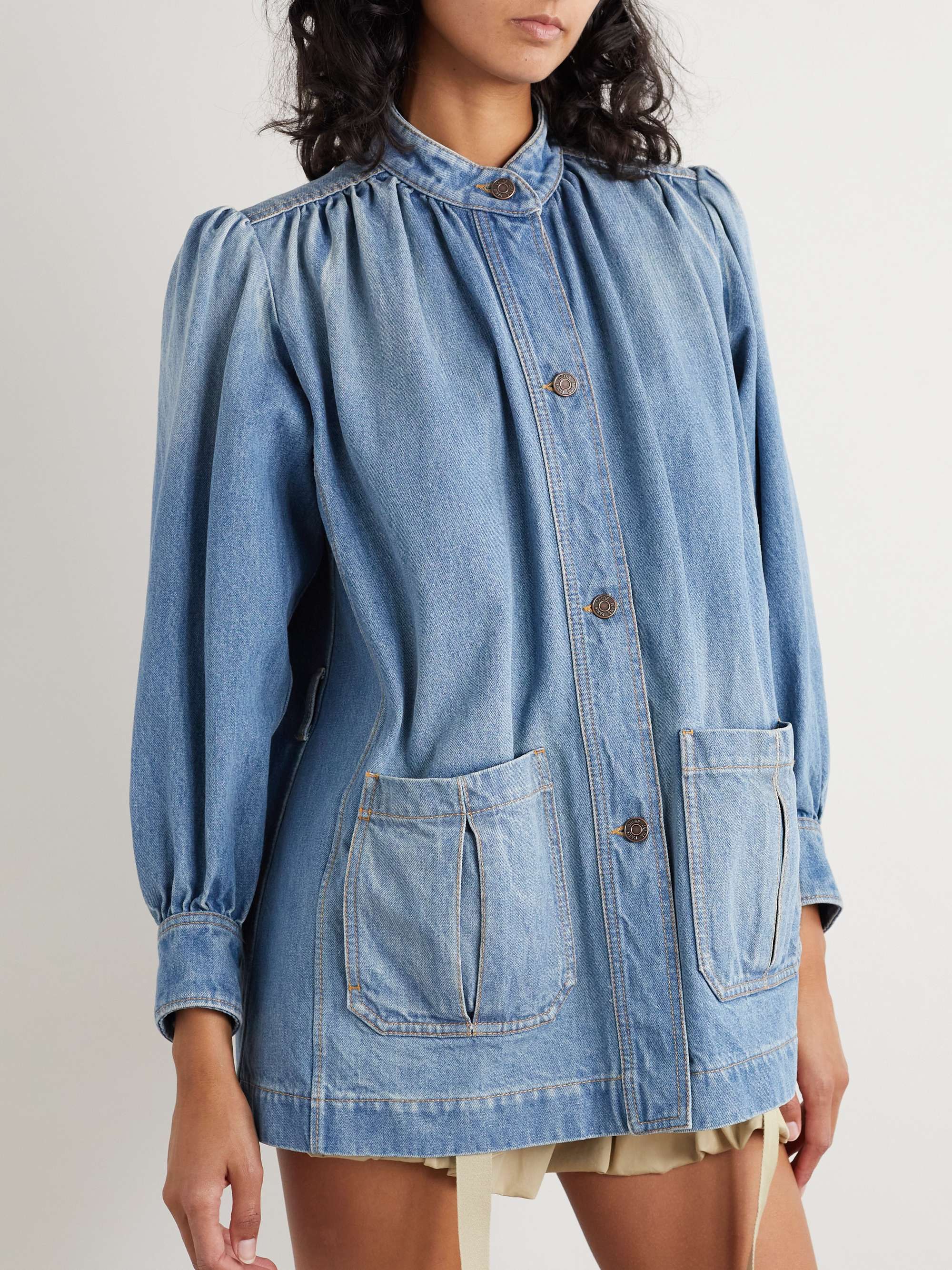 Gathered denim jacket view