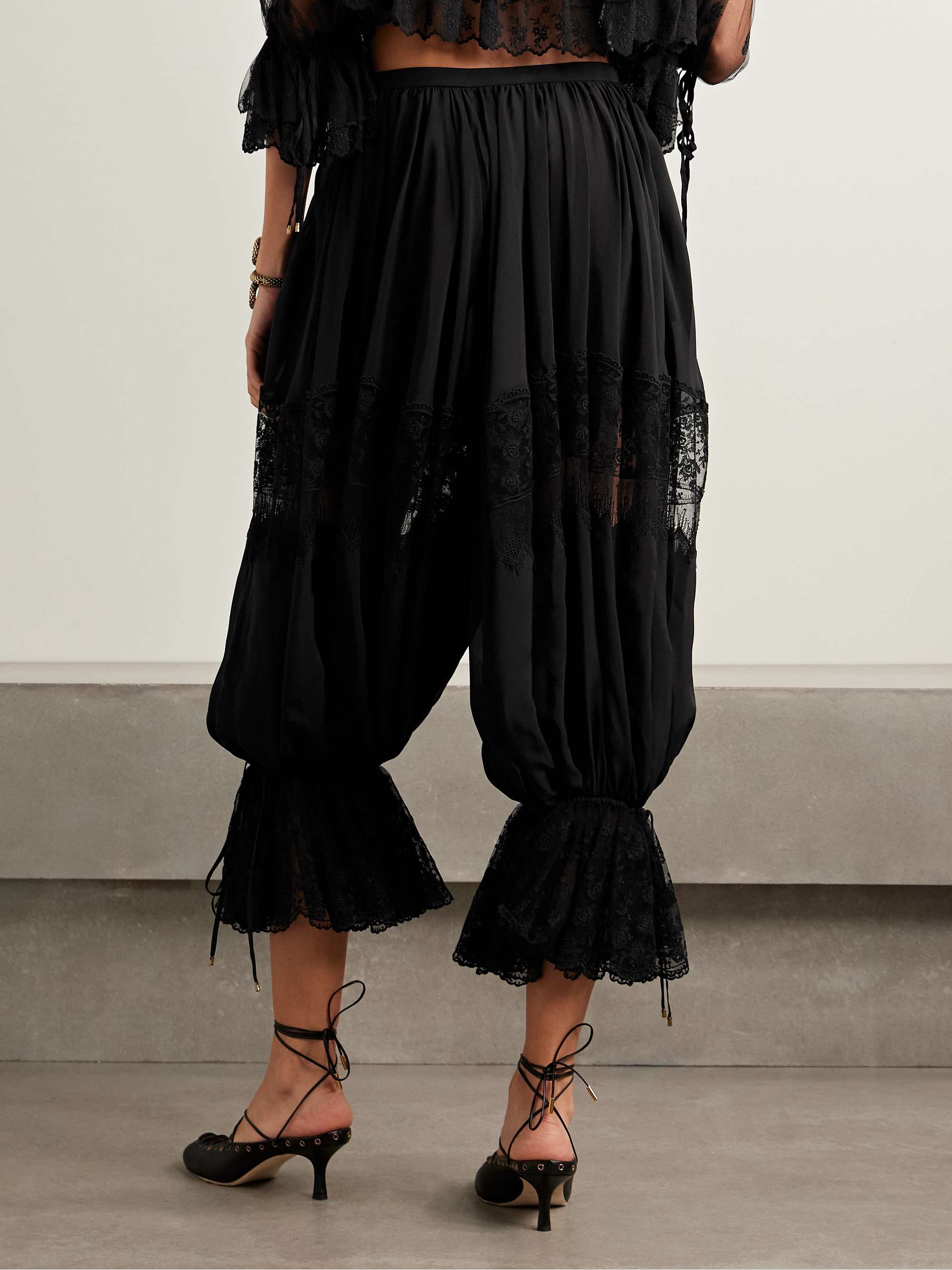 Lace-trimmed silk pants view
