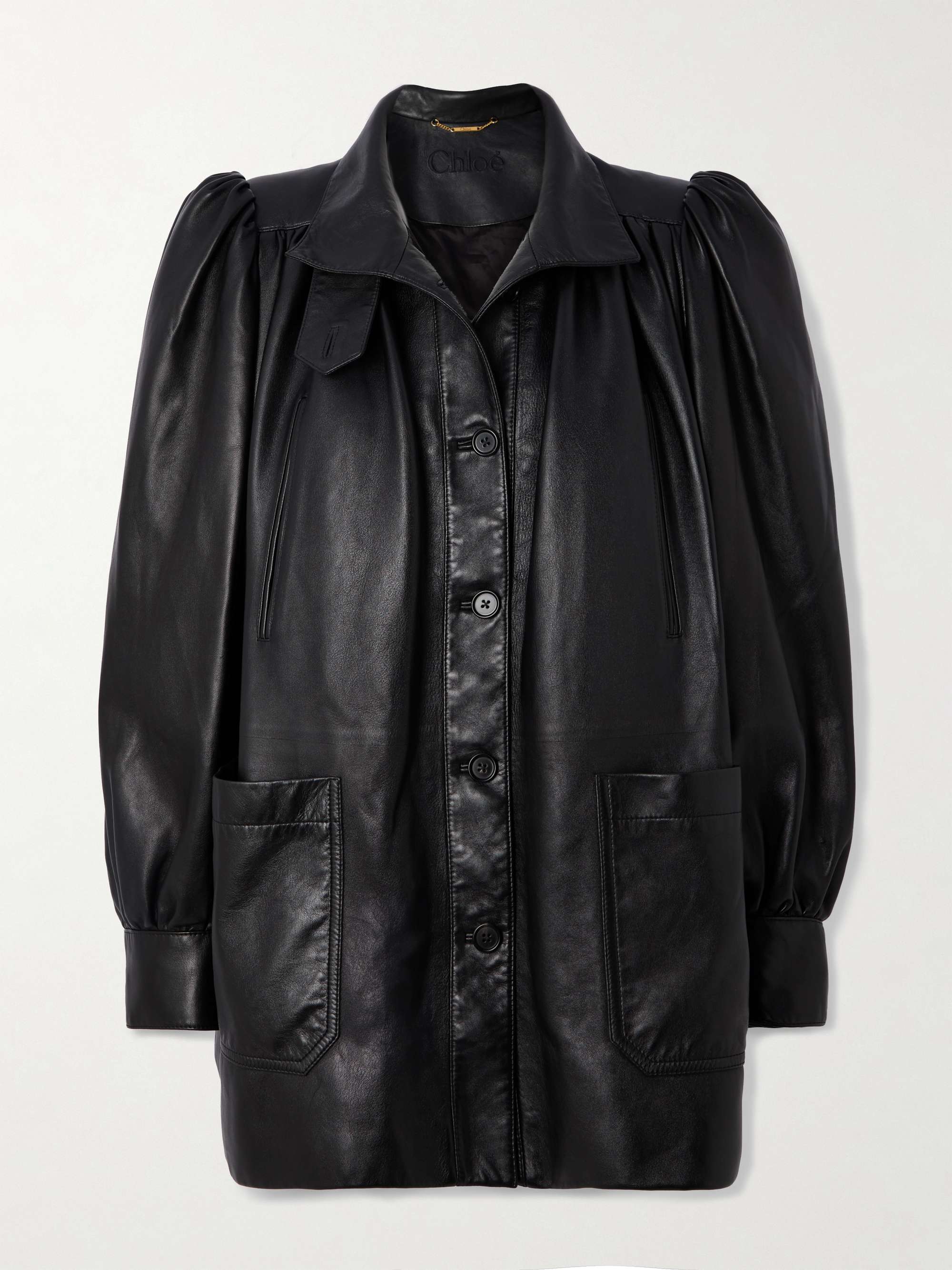 Gathered leather jacket view