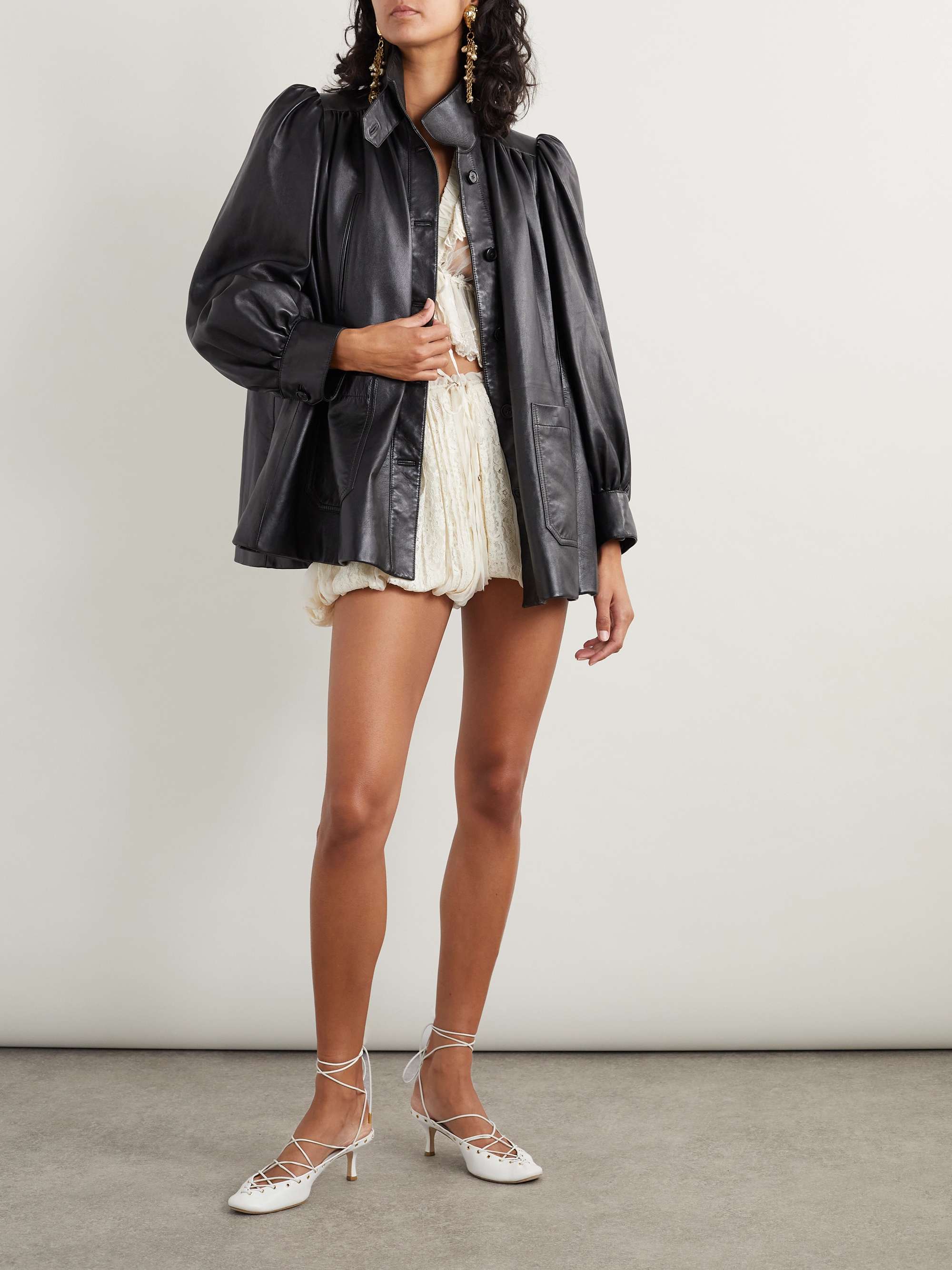 Gathered leather jacket view