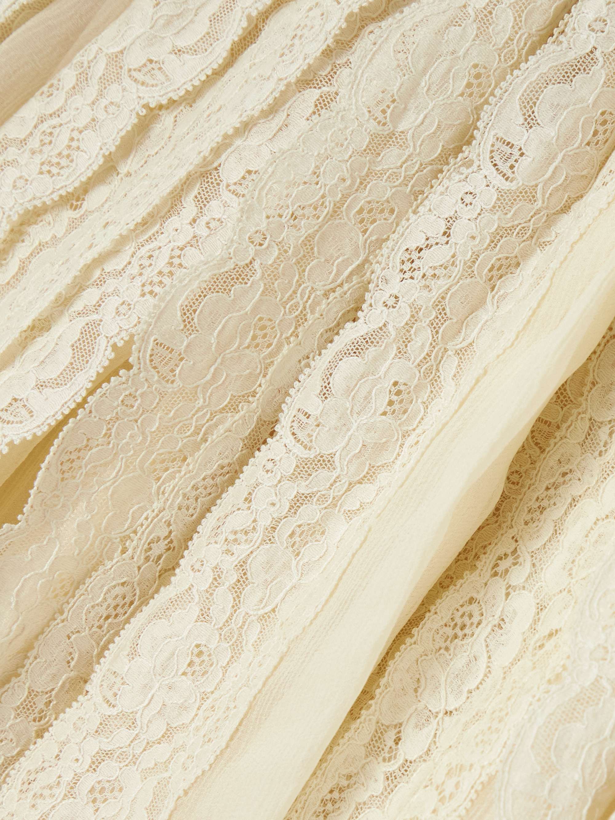 Gathered silk-crepon and cotton-blend lace shorts view