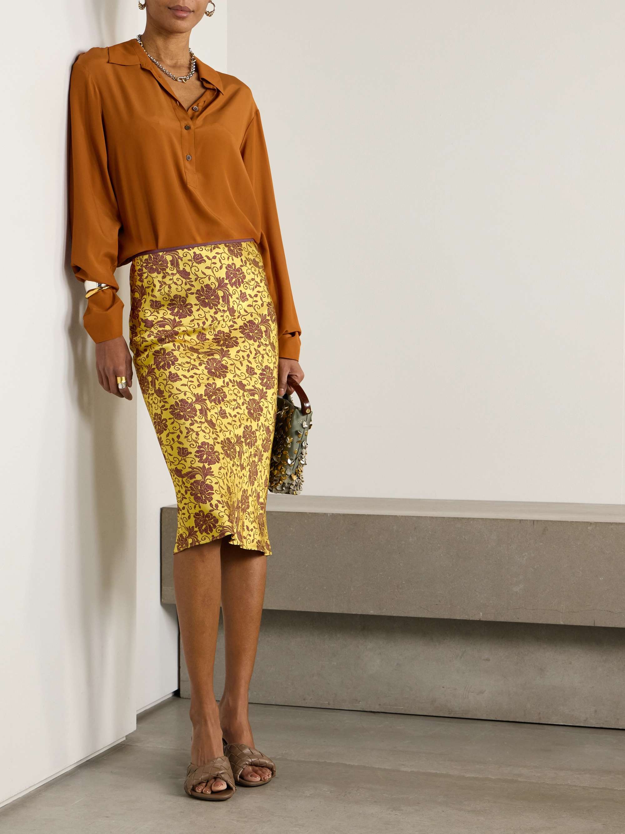 Satin-jacquard midi skirt view