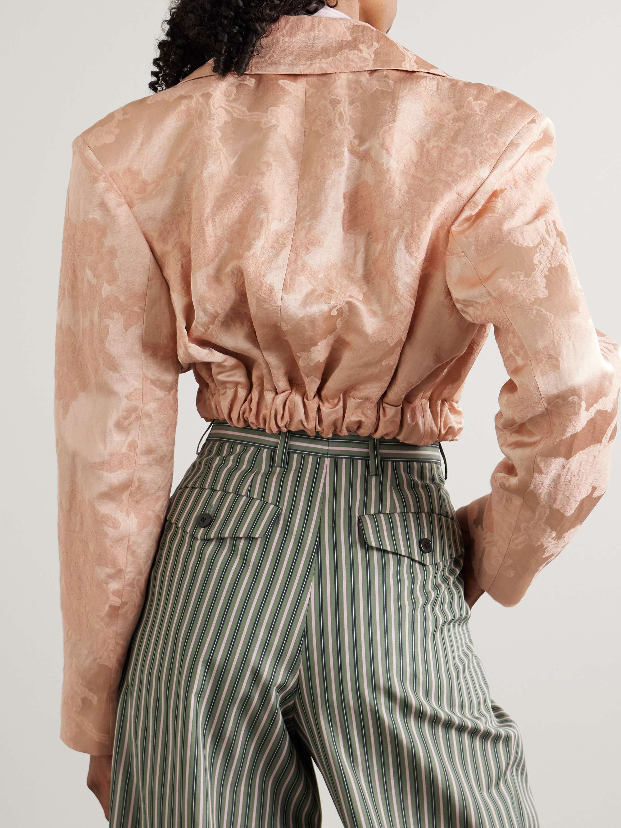 Belted cropped floral-jacquard linen-blend jacket view