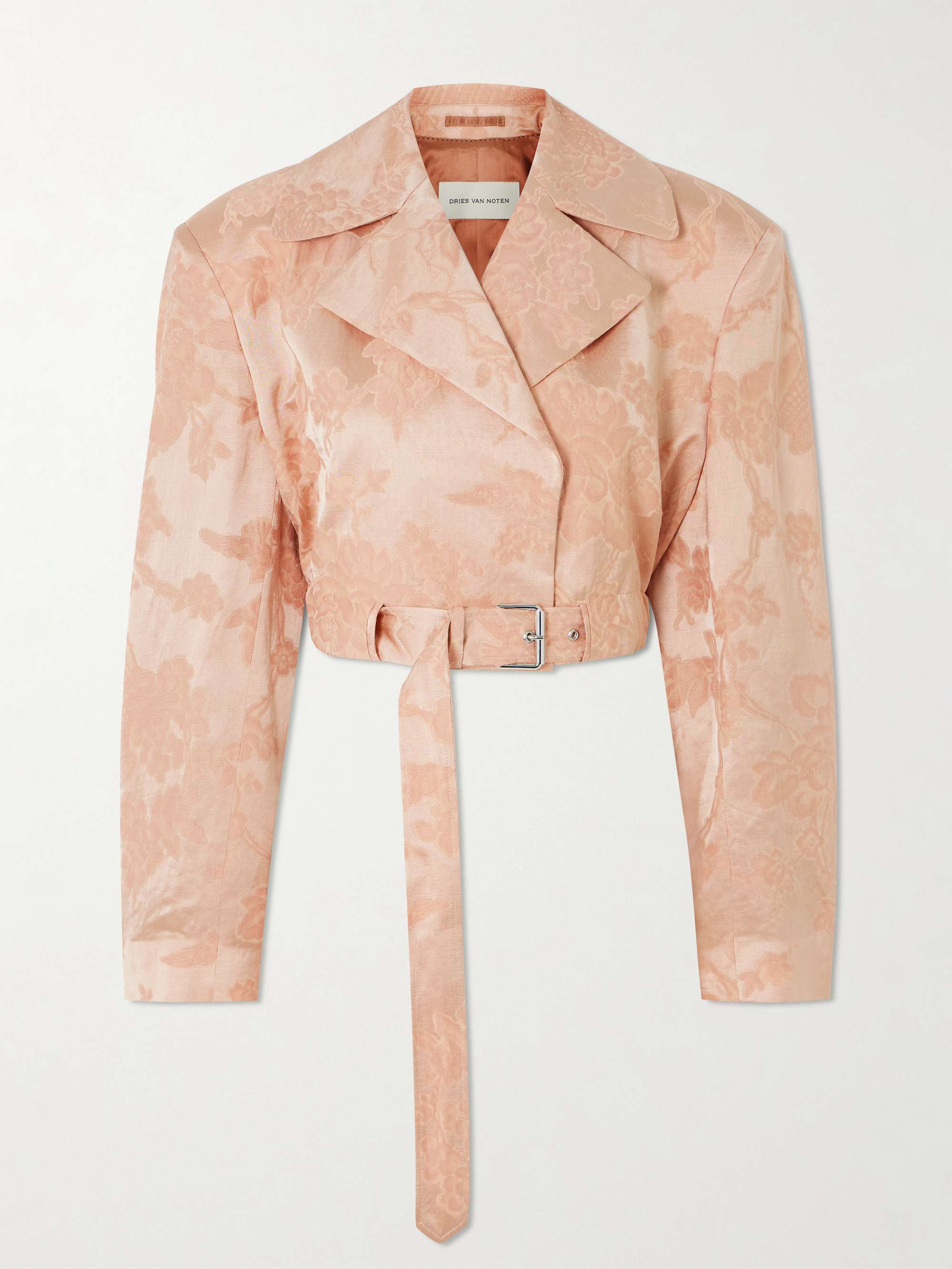 Belted cropped floral-jacquard linen-blend jacket view