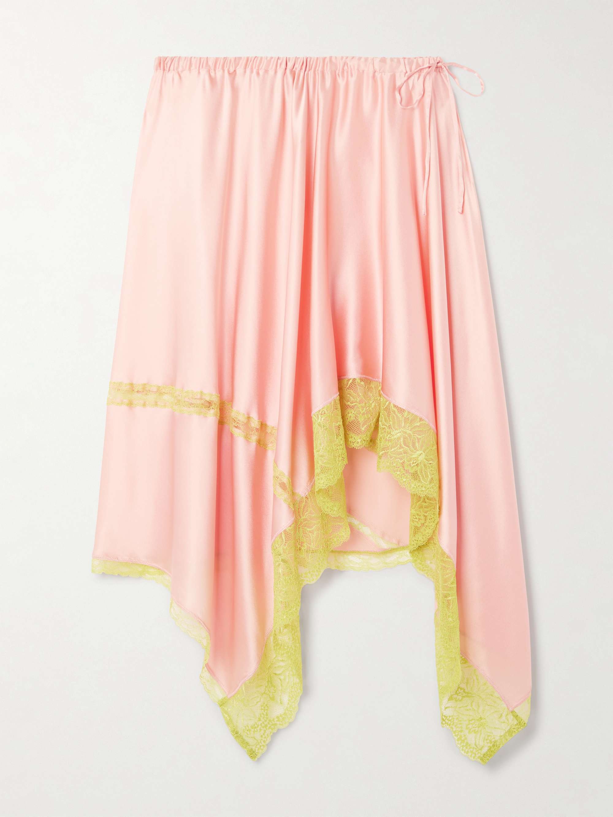 Asymmetric lace-trimmed silk-blend satin skirt view