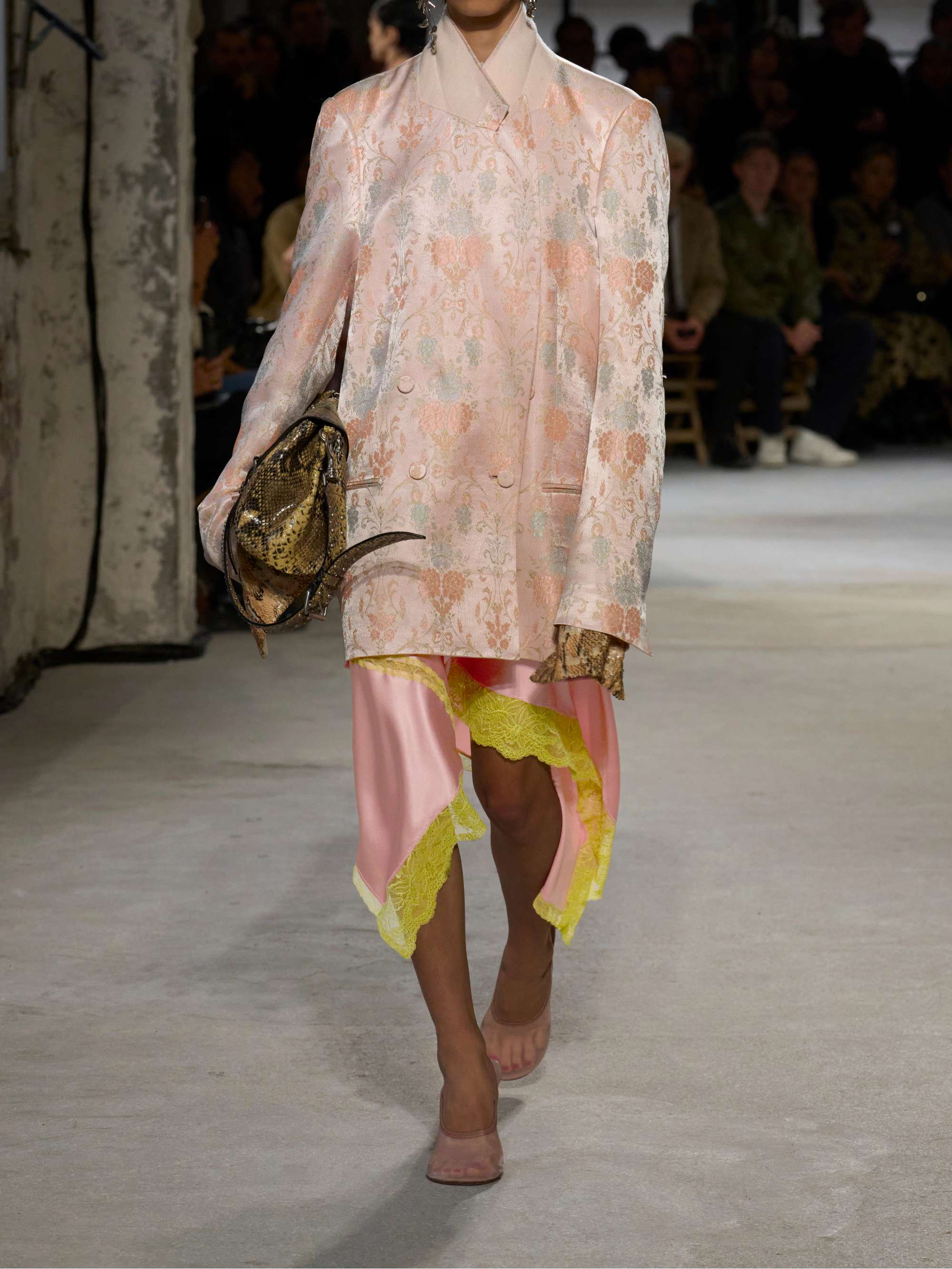 Asymmetric lace-trimmed silk-blend satin skirt view