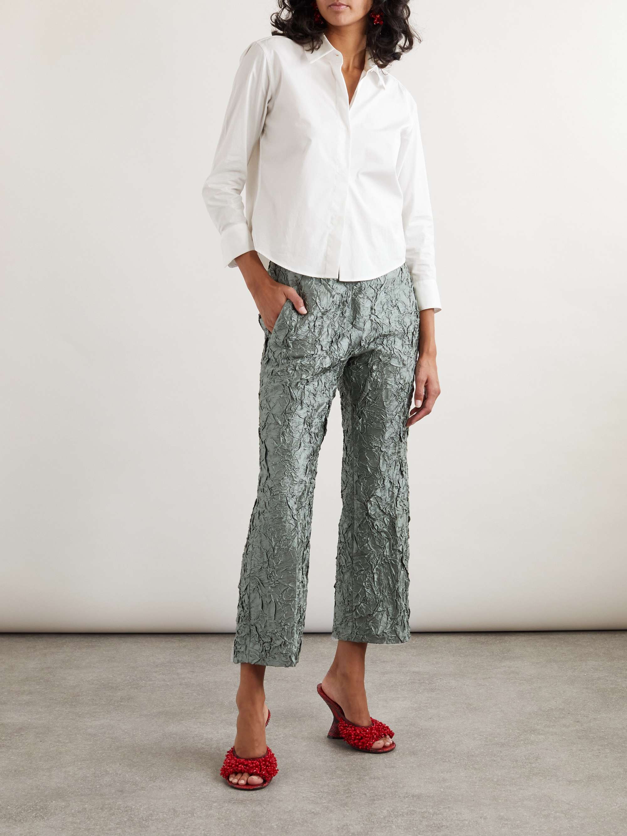 Paloma crinkled-satin straight-leg pants view