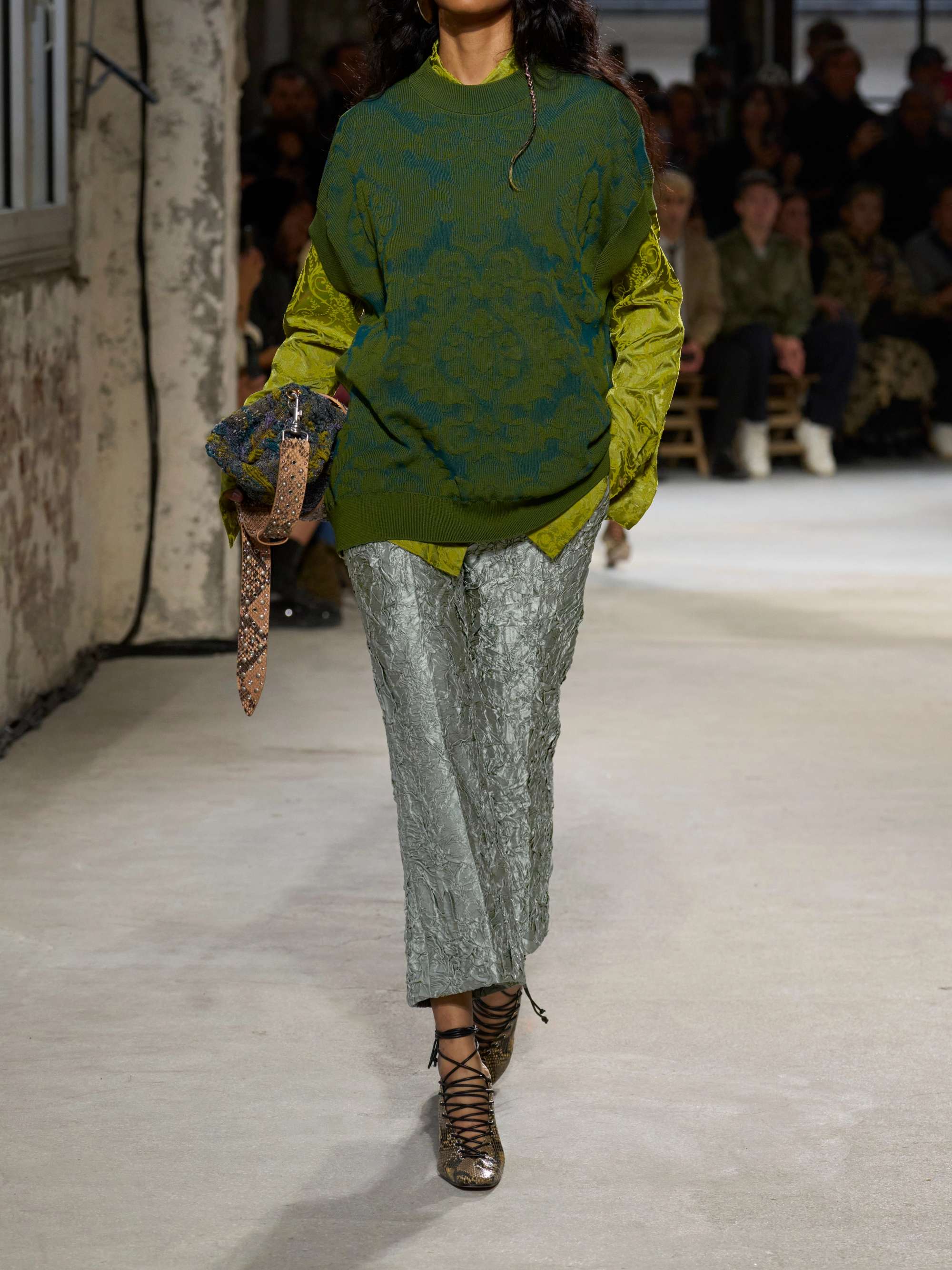 Paloma crinkled-satin straight-leg pants view