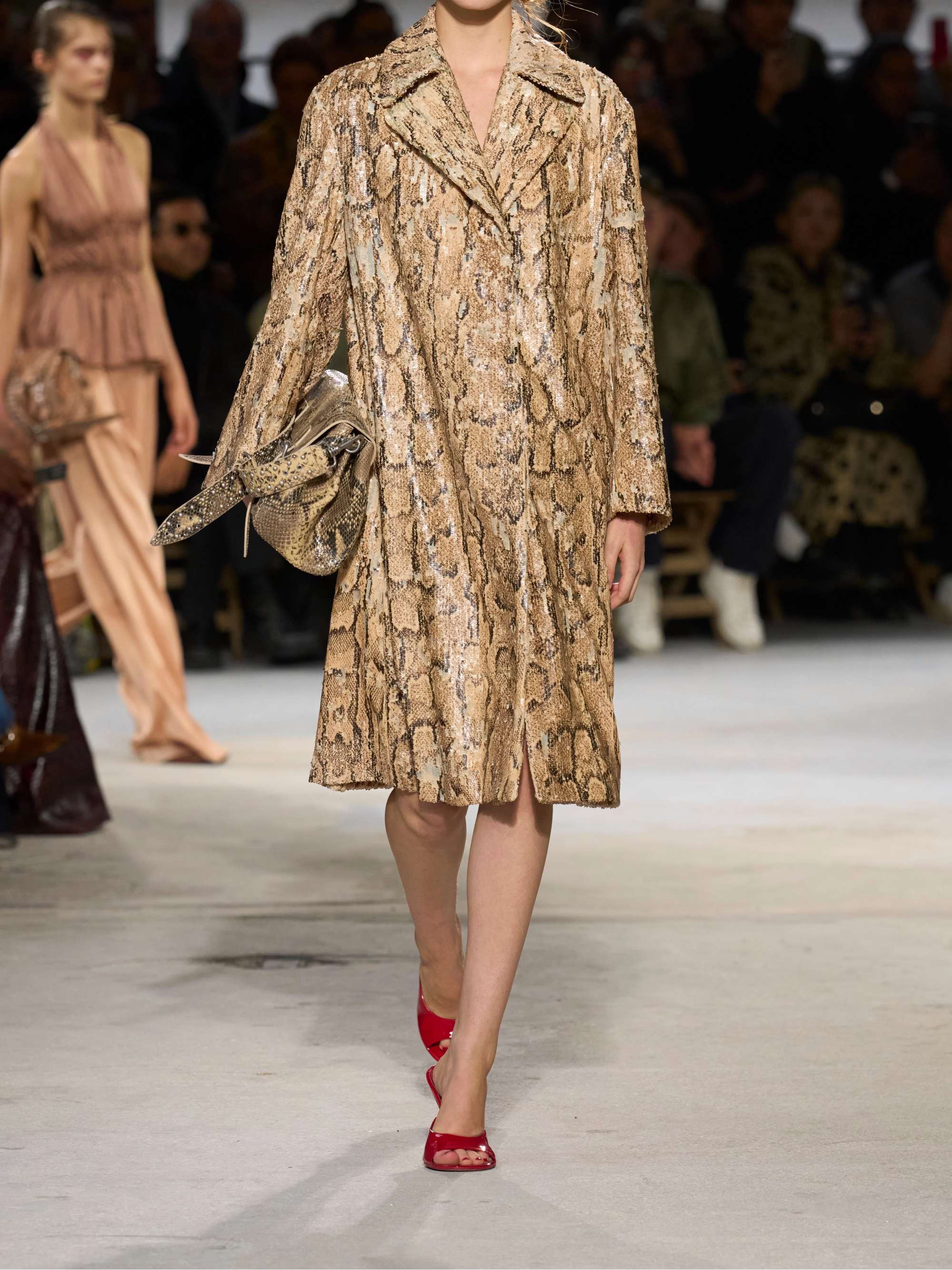 Snake-effect sequined cotton coat view