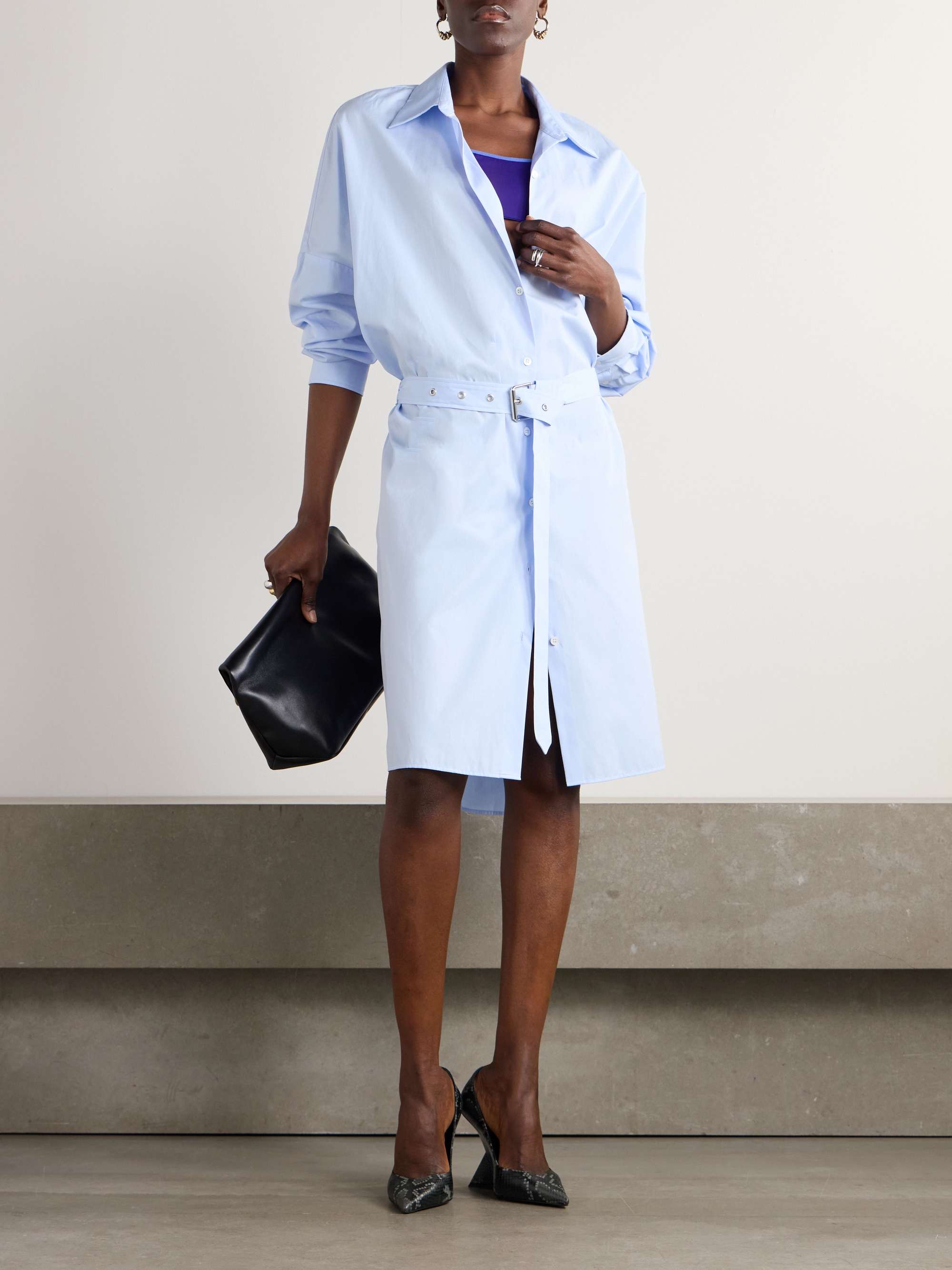 Belted cotton-poplin shirt dress view