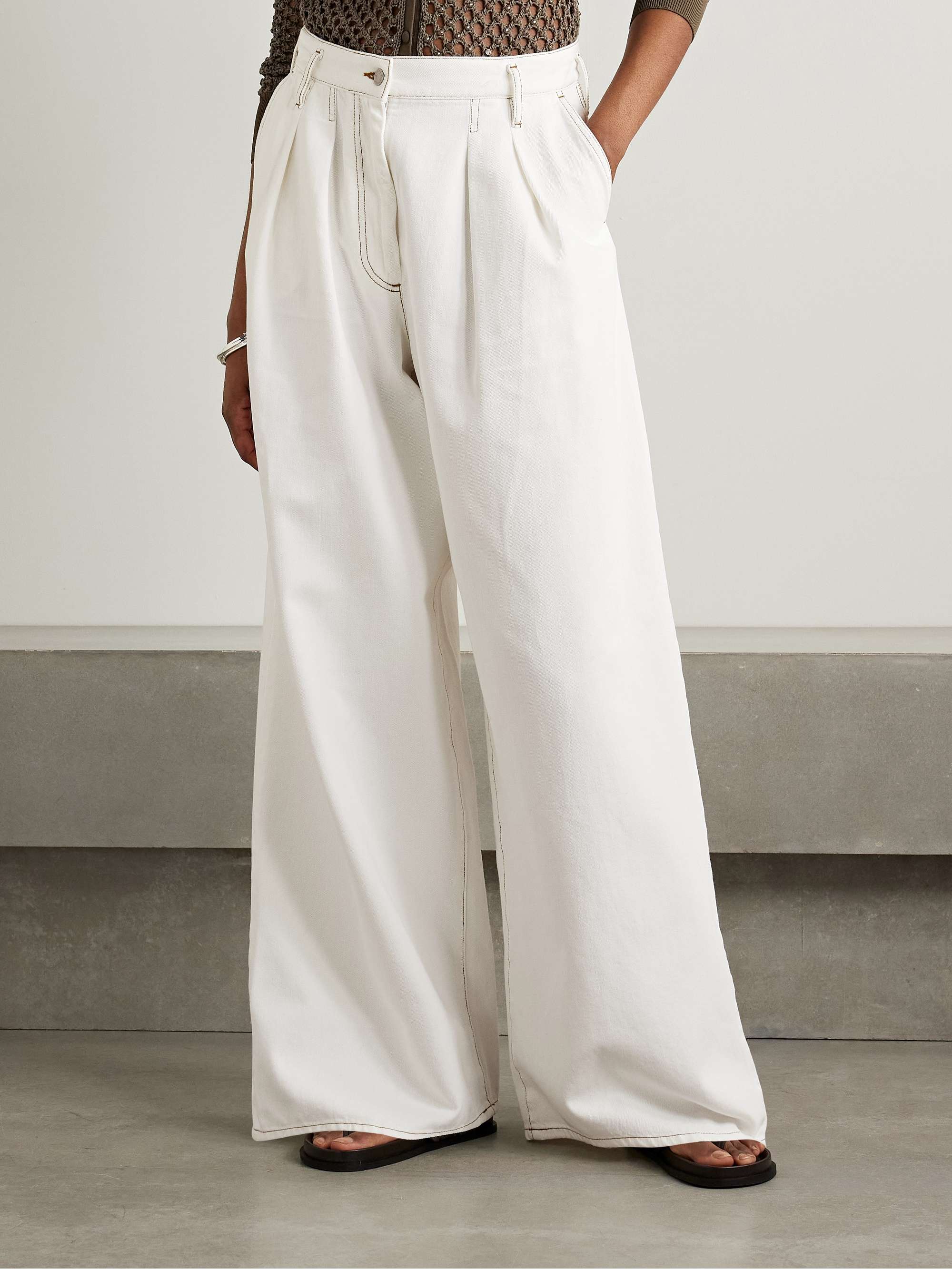 Pleated denim wide-leg pants view