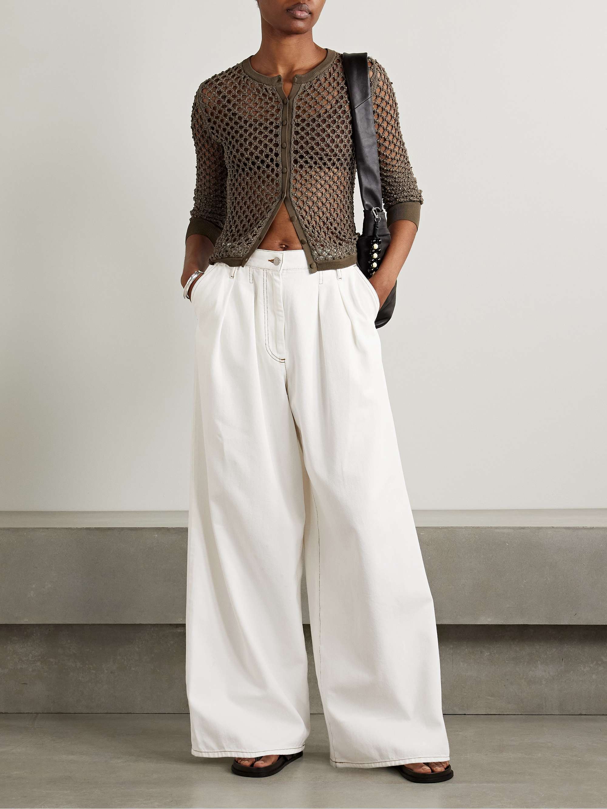 Pleated denim wide-leg pants view