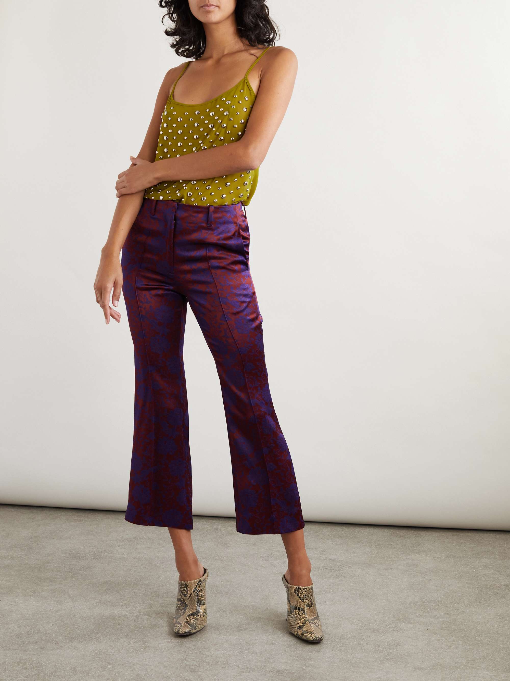Paloma cropped floral-jacquard flared pants view
