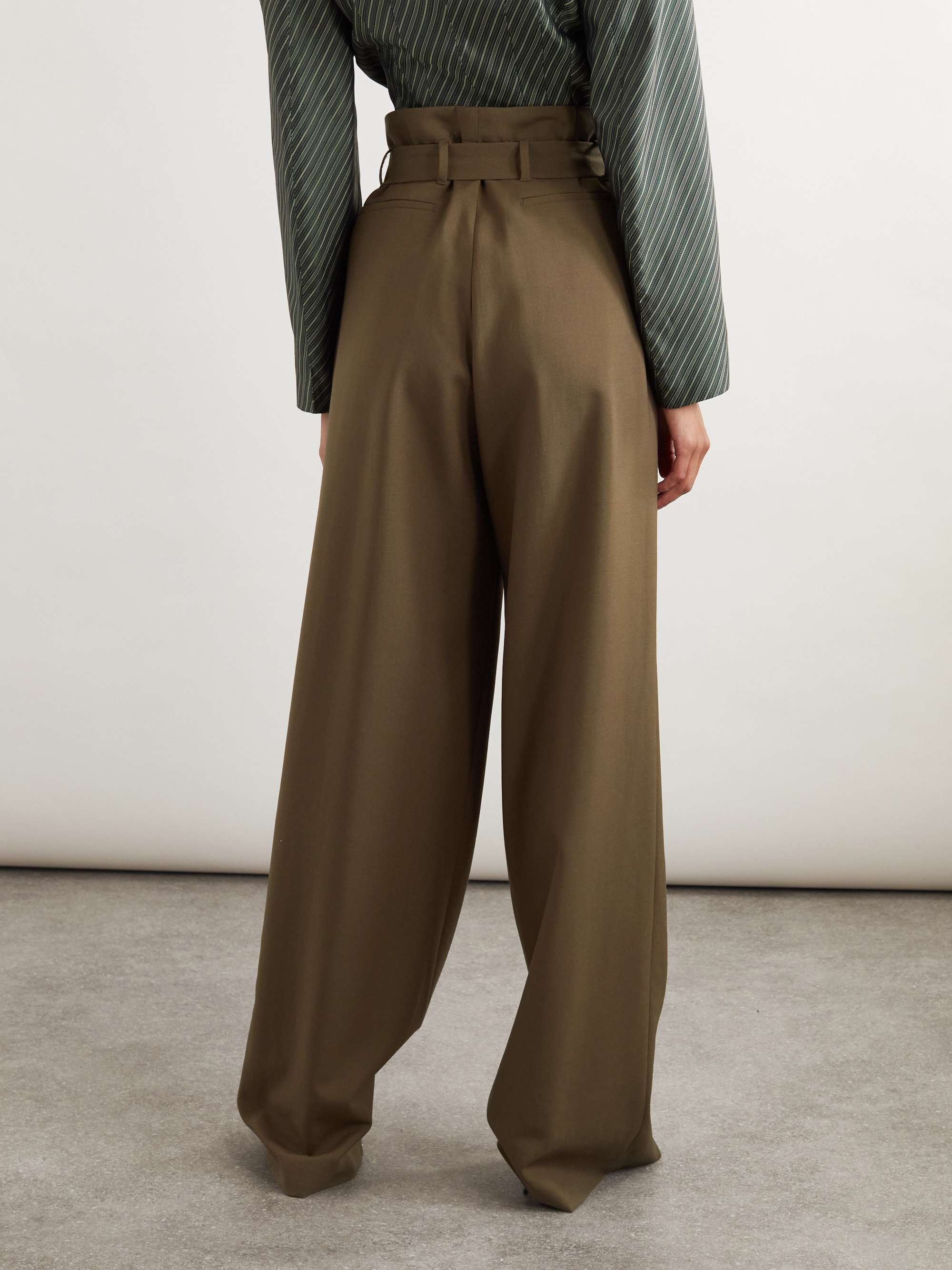 Belted pleated wool and mohair-blend jersey wide-leg pants view