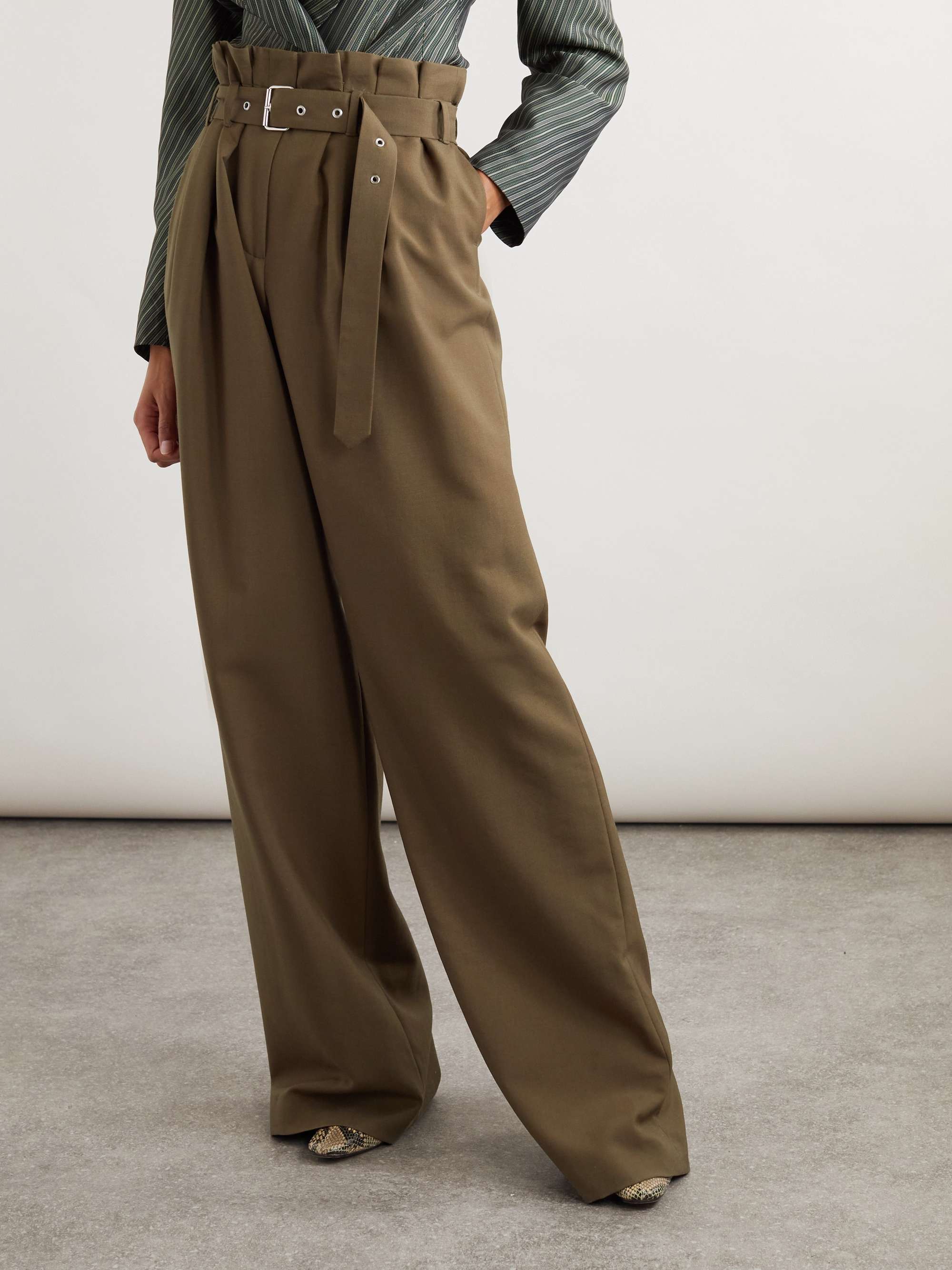 Belted pleated wool and mohair-blend jersey wide-leg pants view
