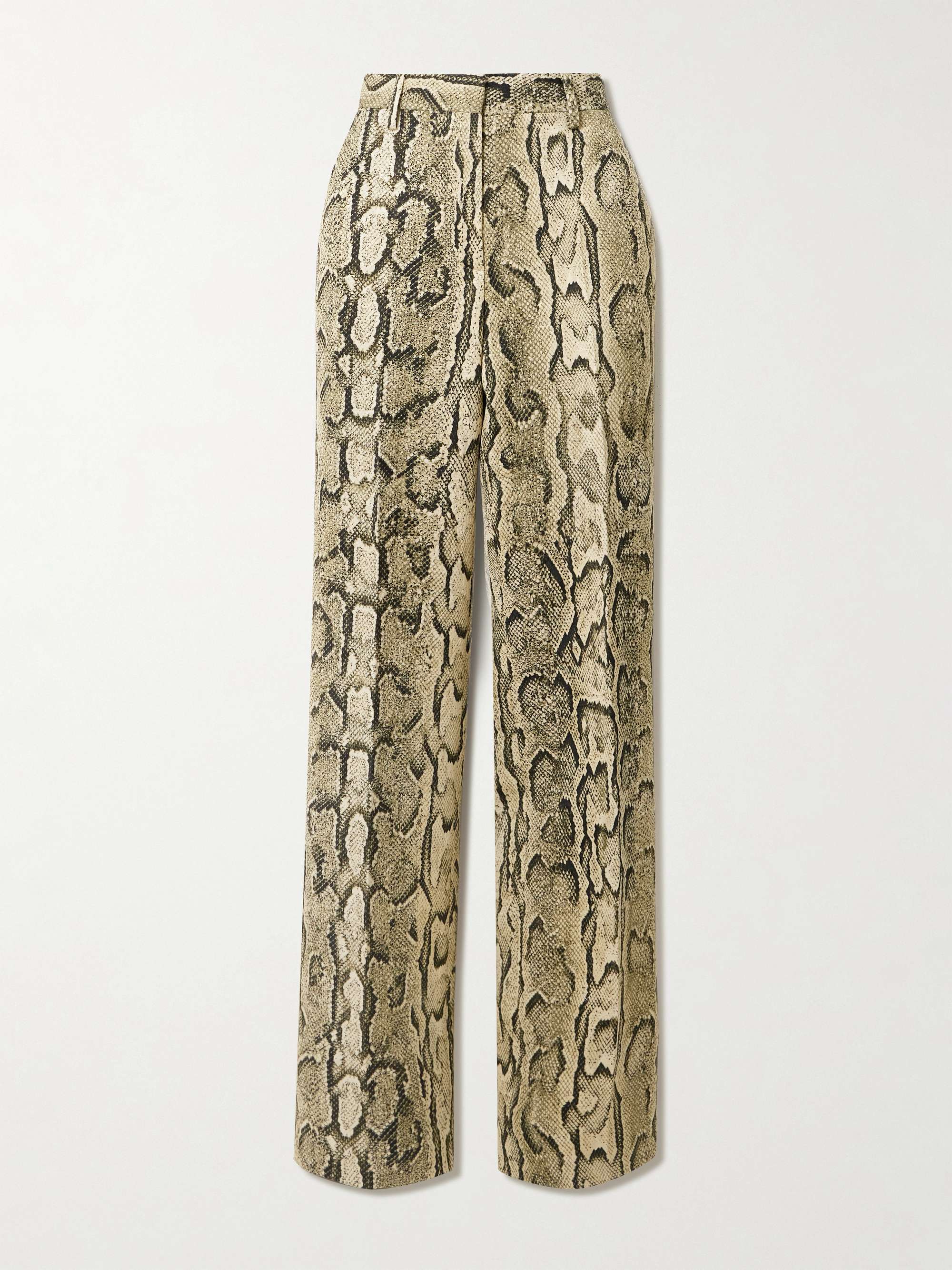 Pleated snake-print jersey straight-leg pants view