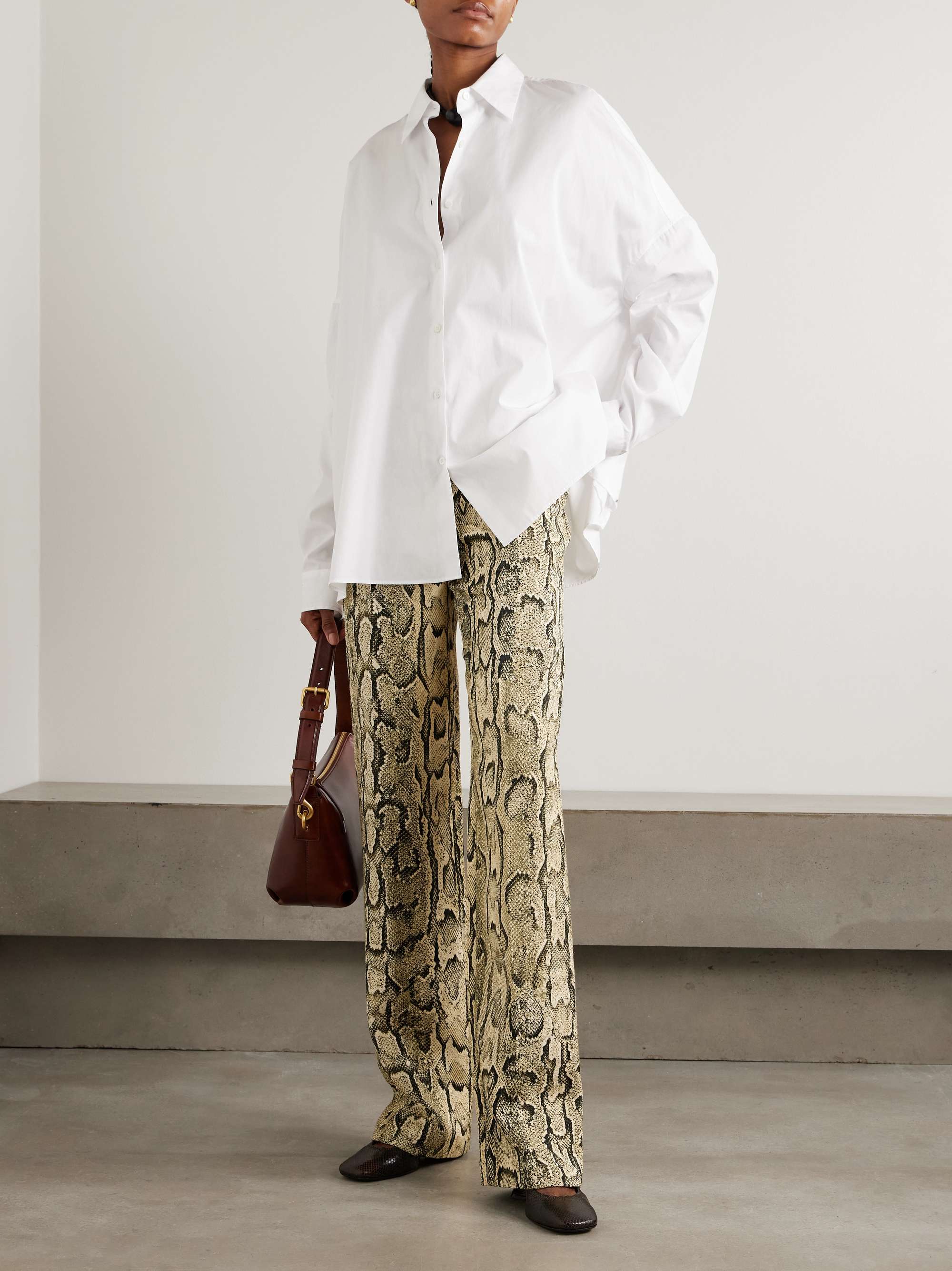 Pleated snake-print jersey straight-leg pants view